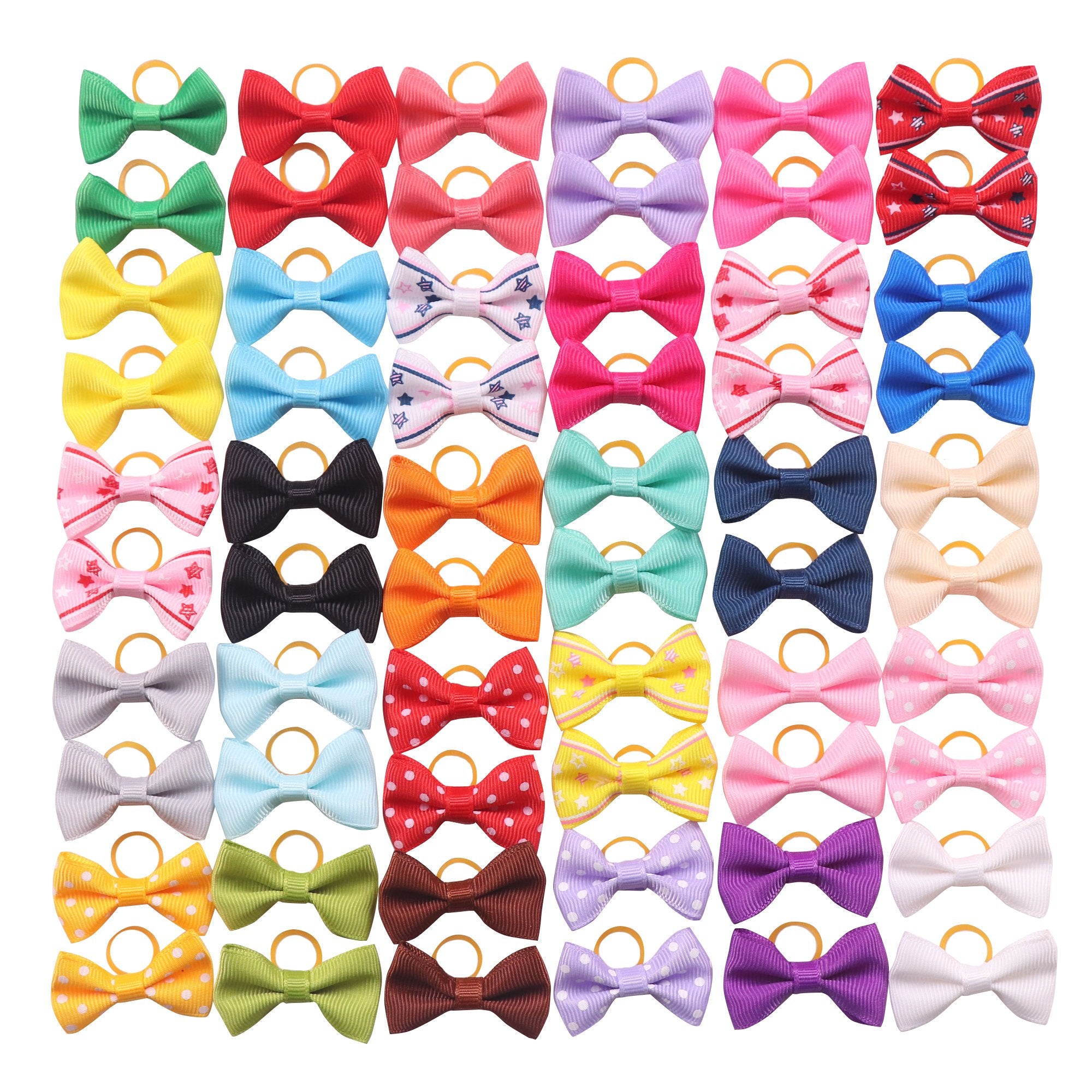 Yaka 60Pcs (30 Paris) Cute Puppy Dog Small Bowknot Hair Bows With Rubber Bands Handmade Hair Accessories Bow Pet Grooming Products(Mix Colors)
