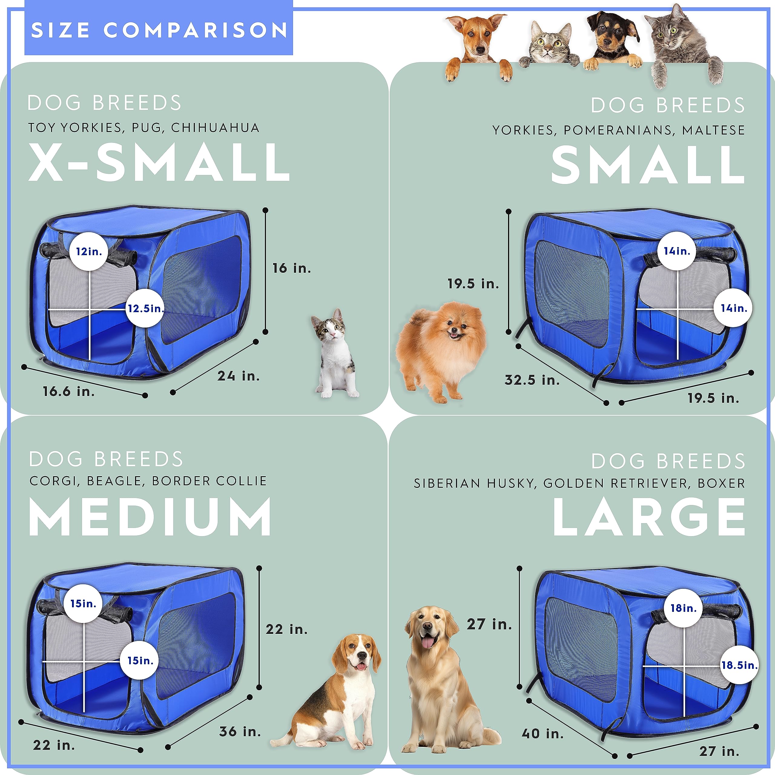 Beatrice Home Fashions Portable, Collapsible, Pop Up Travel Pet, Cat And Dog Kennel, 32.5' L X 19.5' W X 19.5' H, Purple
