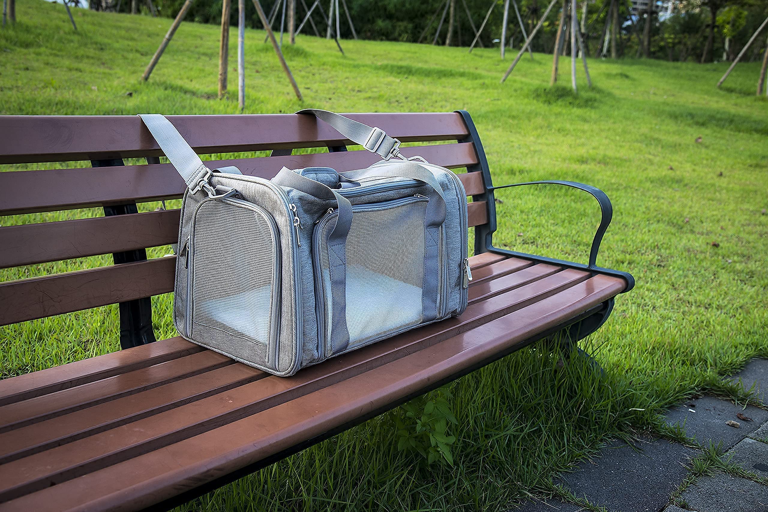 Nextfri Soft Sided Carrier For Small Medium Cats Dogs,Removable Pad Collapsible Travel Pet Carrier Large Grey