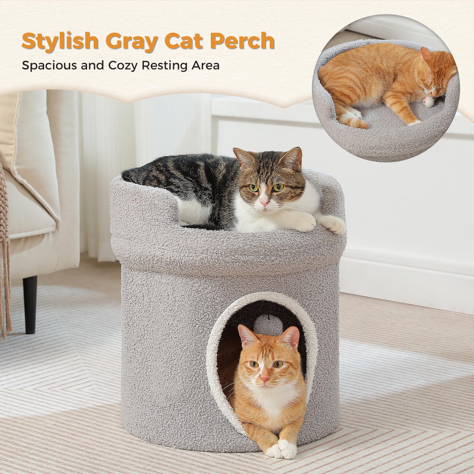 Petepela Cat Condo House With Tree, Cave Bed & Removable Flower Cat Cushion - 20X20X16 Inches, Brown