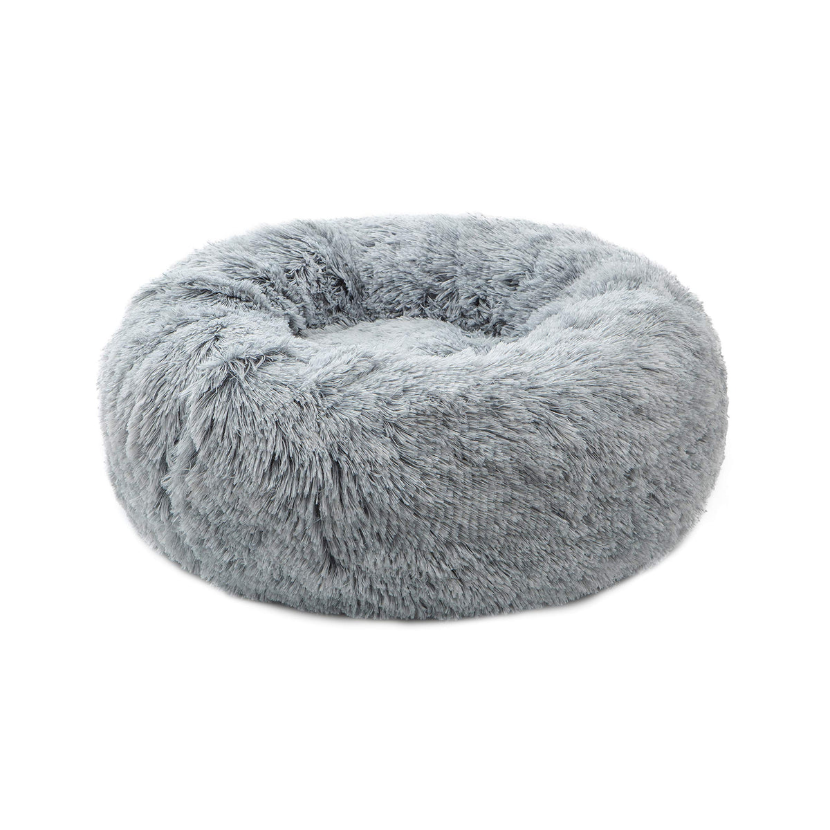 Tormays Calming Donut Dog Bed Small, Plush Round Cuddler Dog & Cat Bed, Anit-Anxiety Marshmellow Fluffy Faux Fur Cushion(20', Grey)
