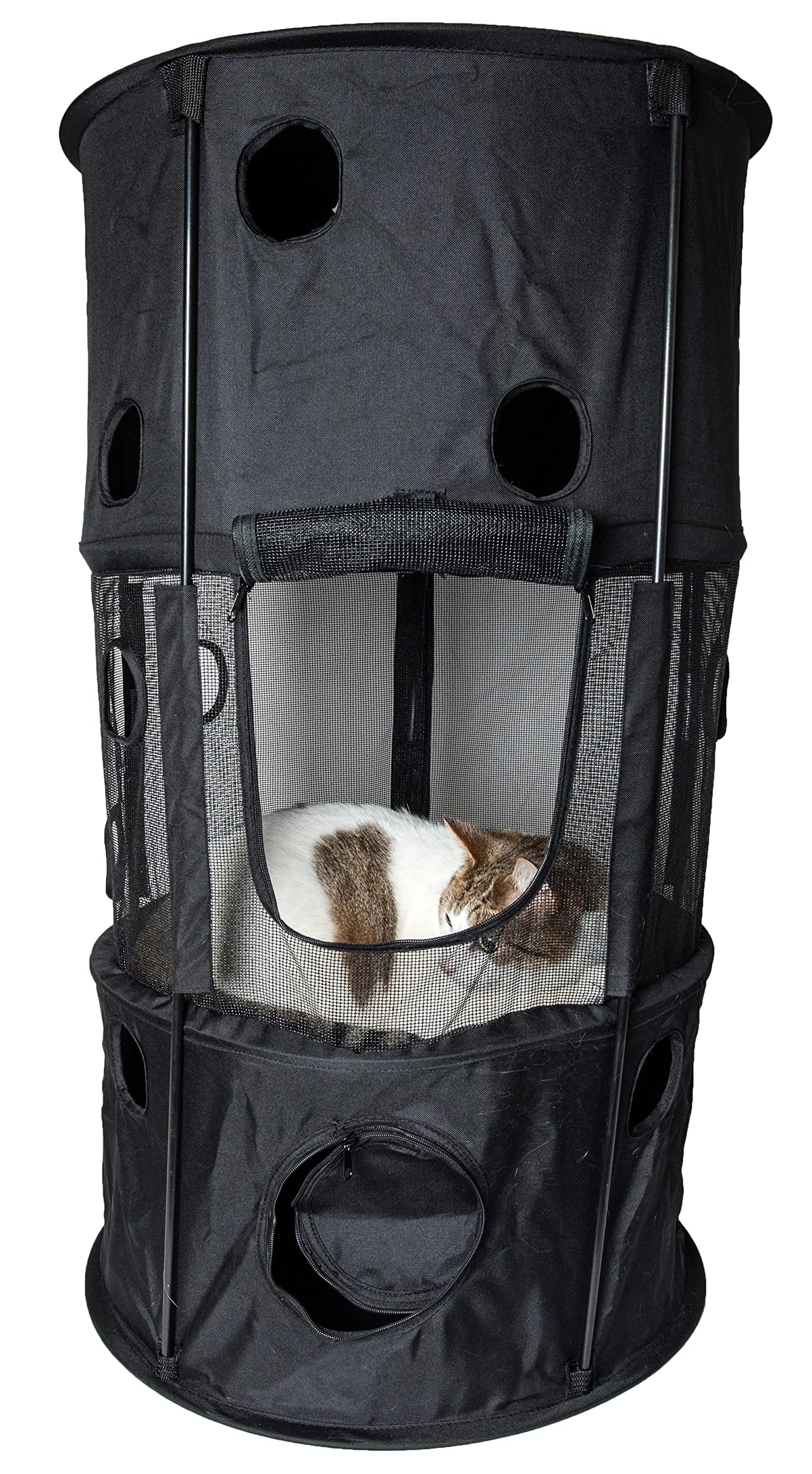 Pet Life 'Climber-Tree' Play-Active Travel Collapsible Lightweight Kitty Cat Tree House Lounger, One Size, Black