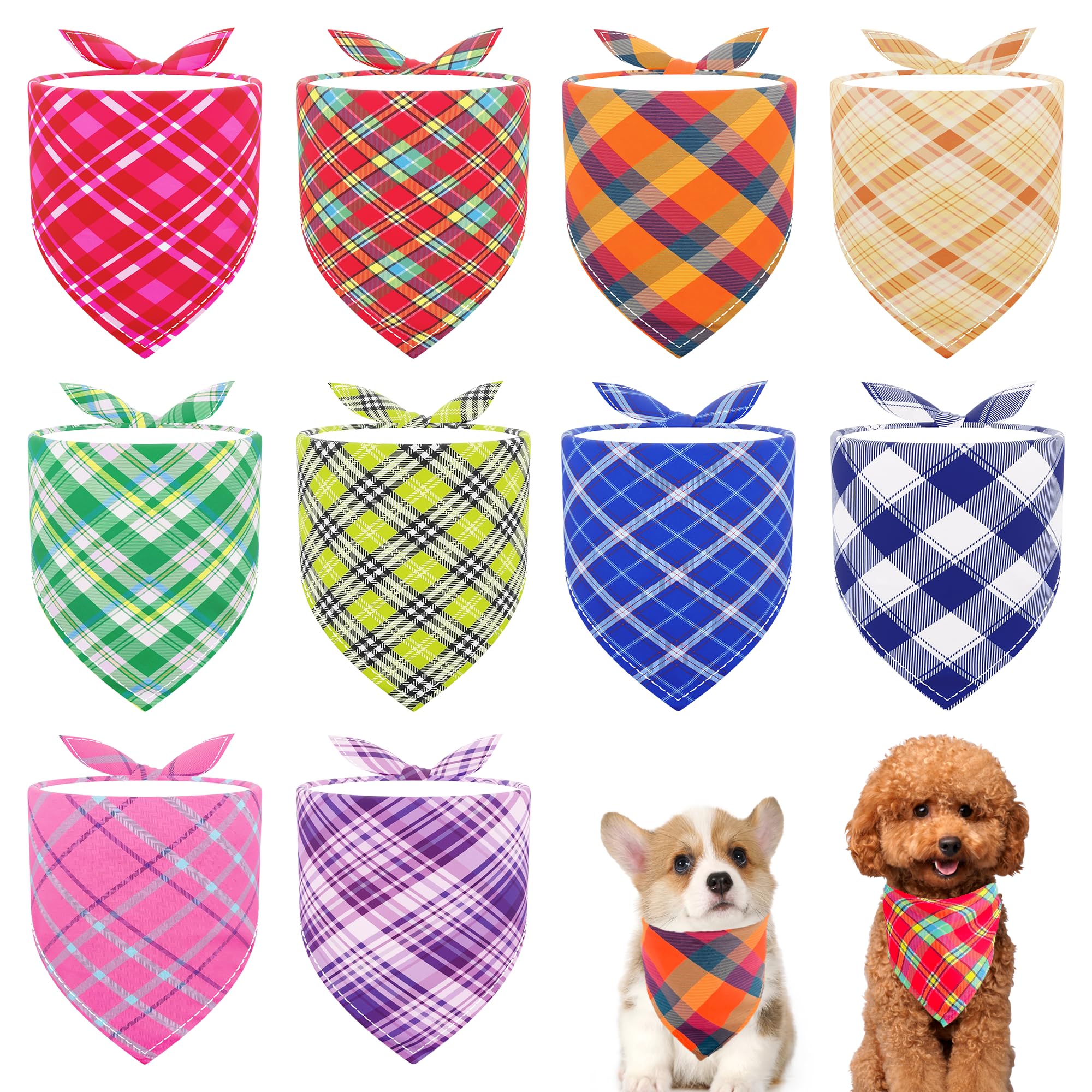 Jpgdn 10Pcs Dog Bandanas Plaid For Xs Small Doggie Puppy Kerchief Washable Triangle Bibs Head Scarves Scarfs For Boys And Girls 