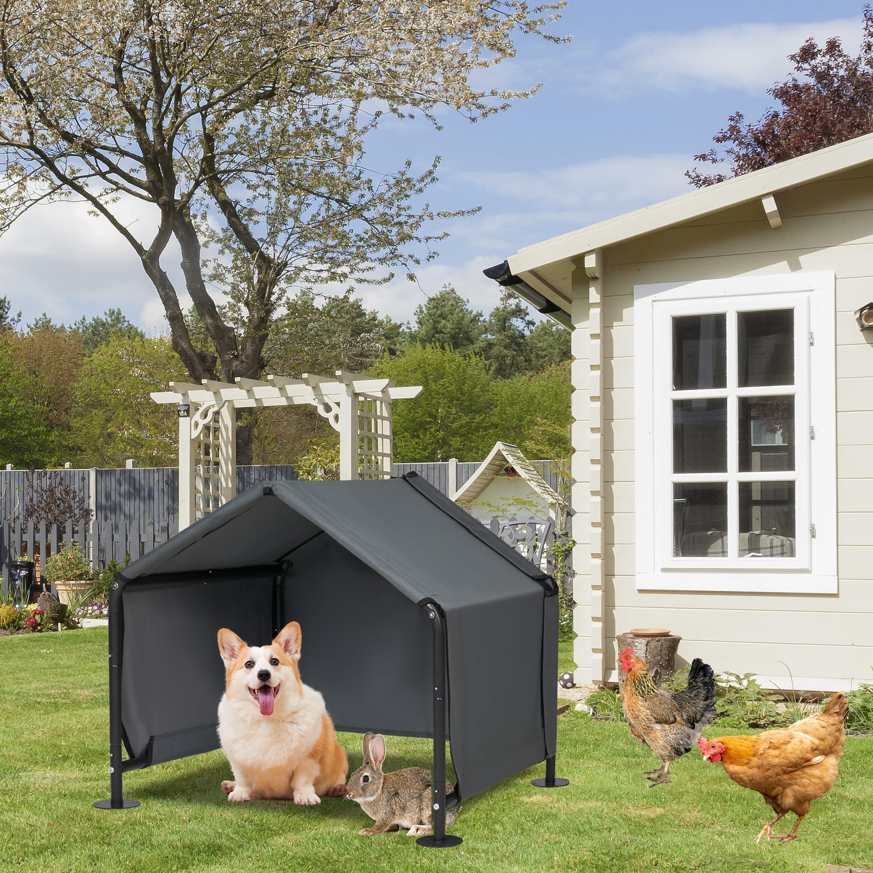Litail Dog Shades For Outside - Outdoor Dog Kennel For Small Dogs, 29.53   X25.59   X25.59    Outdoor Sun Rain Canopy Pet House,