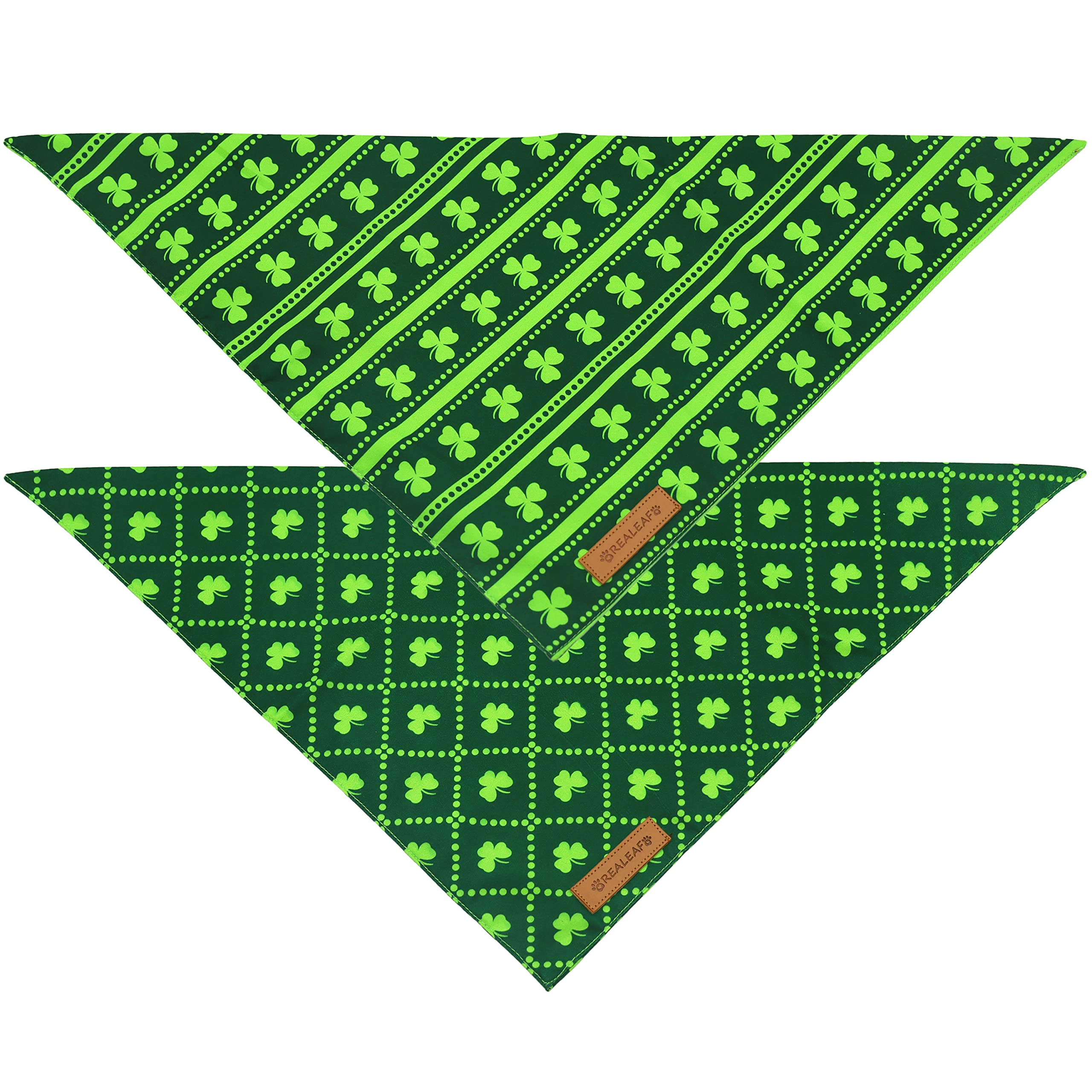 Realeaf St. Patrick'S Day Dog Bandanas 2 Pack, Reversible Green Shamrock Pet Scarf For Boy And Girl, Premium Durable Fabric, Holiday Bandana For Small Medium Large And Extra Large Dogs (Small)