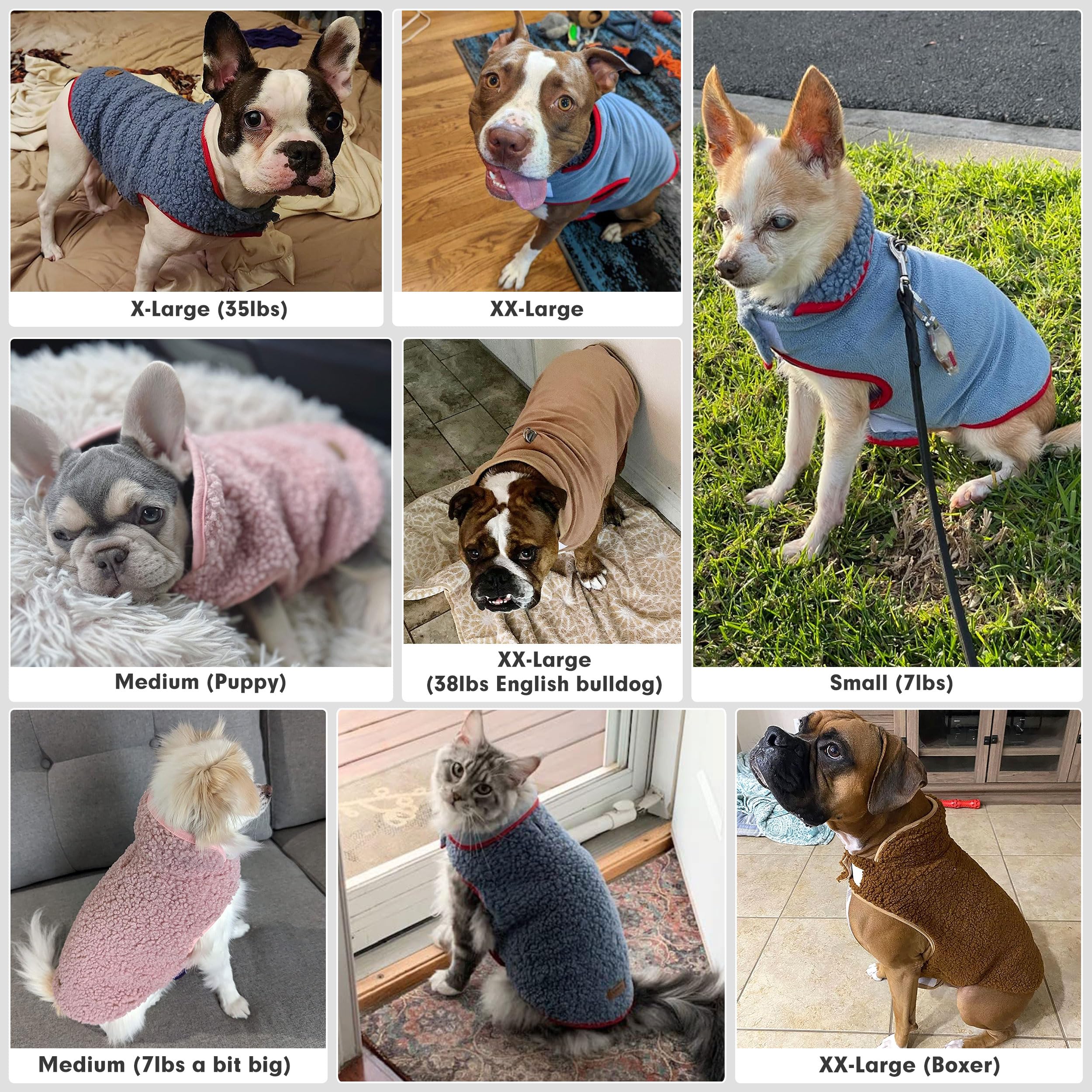 Cyeollo Warm Dog Coat Fleece Sherpa Winter Sweater, Reversible Large Dog Jacket Vest With Leash Hole, Soft Coats For Cold Weathe