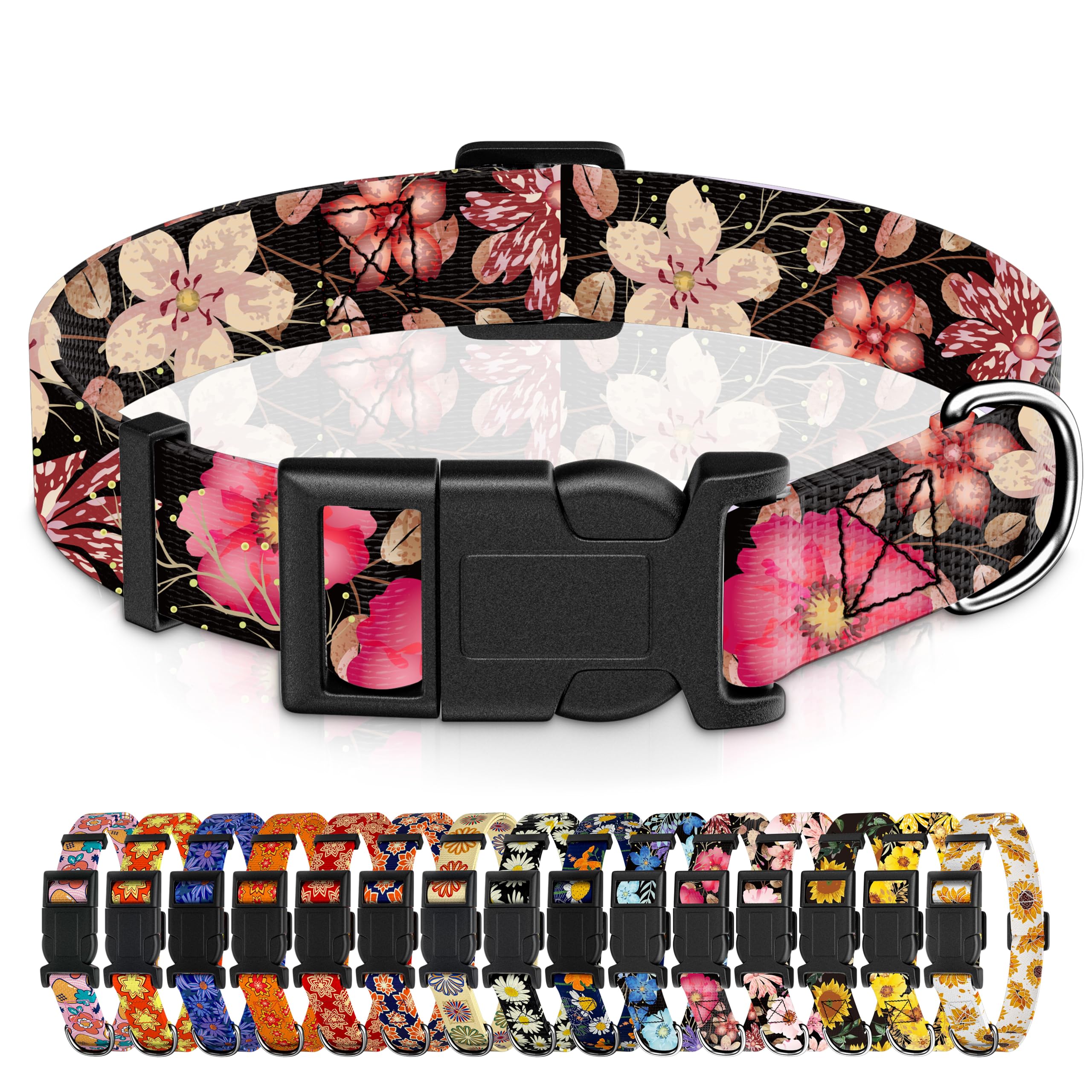 Seyezo Dog Collar For Boys & Girls, Puppy Collar For Small To Large Dogs, Adjustable Soft Floral Pattern Pet Collar With Safety 