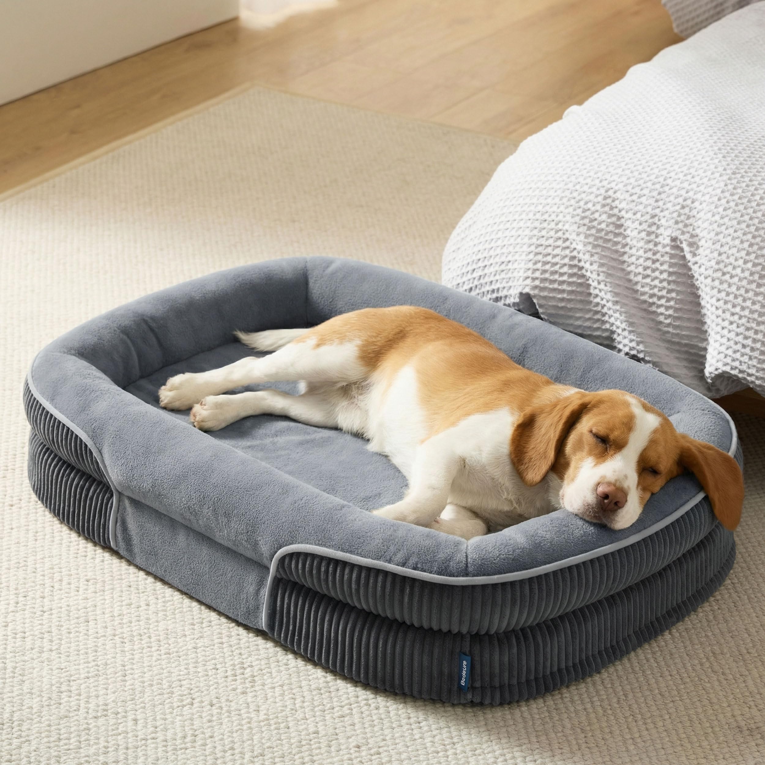 Bedsure Orthopedic Dog Beds Large  360 Oval Bolster Large Pet Bed Sofa for Senior Dogs with Waterproof Washable Cover, UltraSo