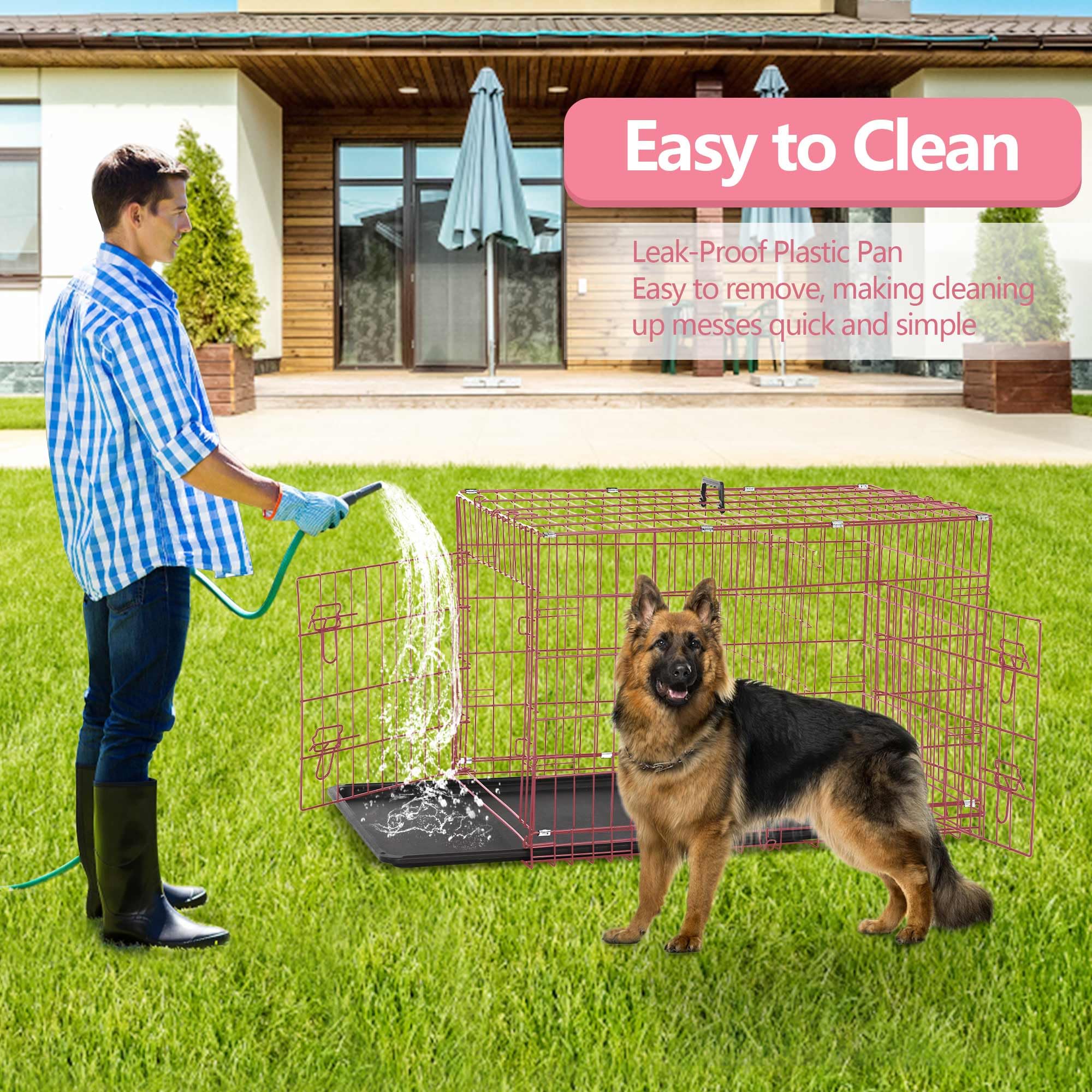 42 Inch Extra Large Dog Crate, Heavy Duty Dog Crates For Large Dogs, Metal Wire Folding Dog Cage With Removable Trays, Locks, Do