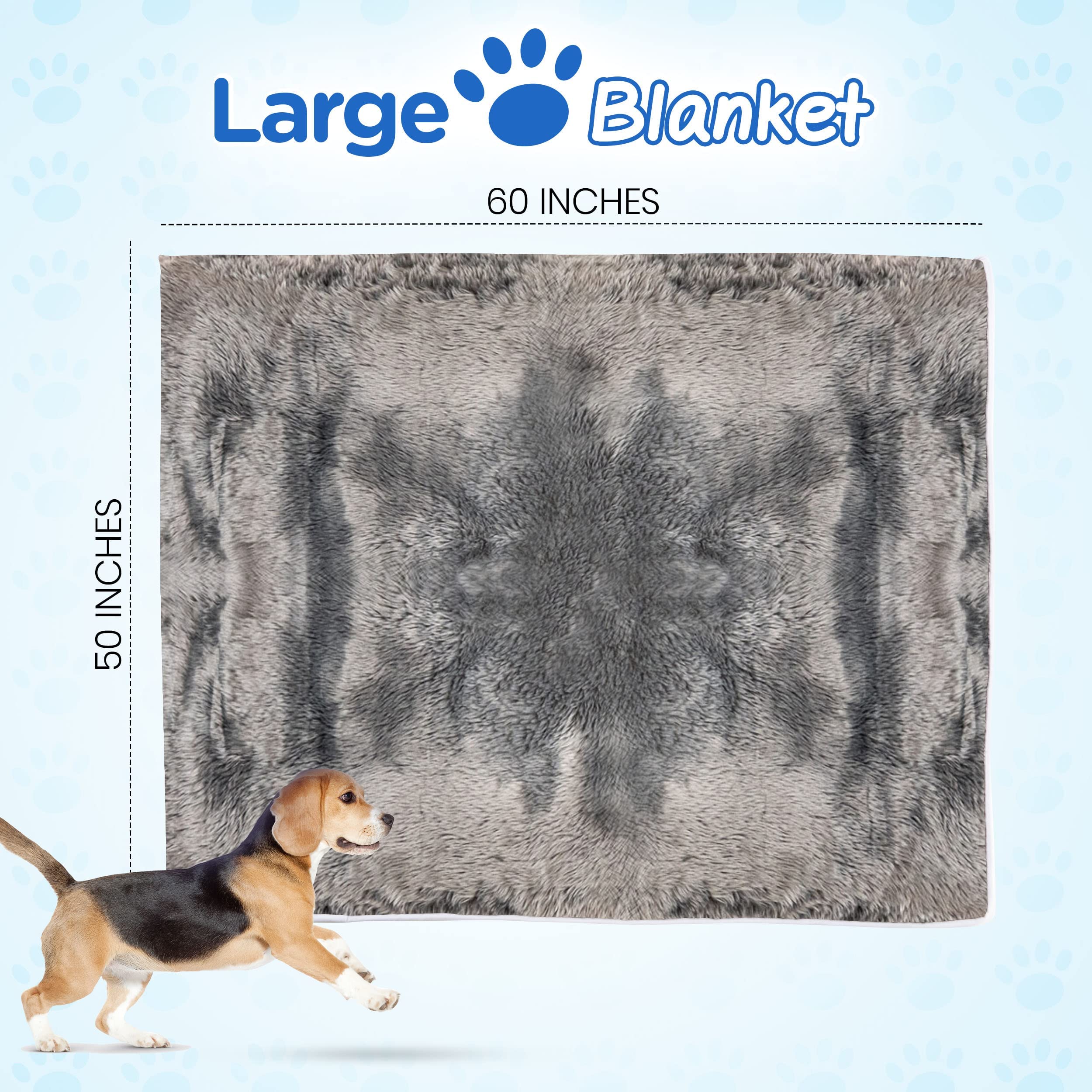 PAW BRANDS Waterproof Dog Blanket - Charcoal Grey Faux Fur 60 x 50 Machine Washable Pet Throw for Large Dogs & Couch Protection