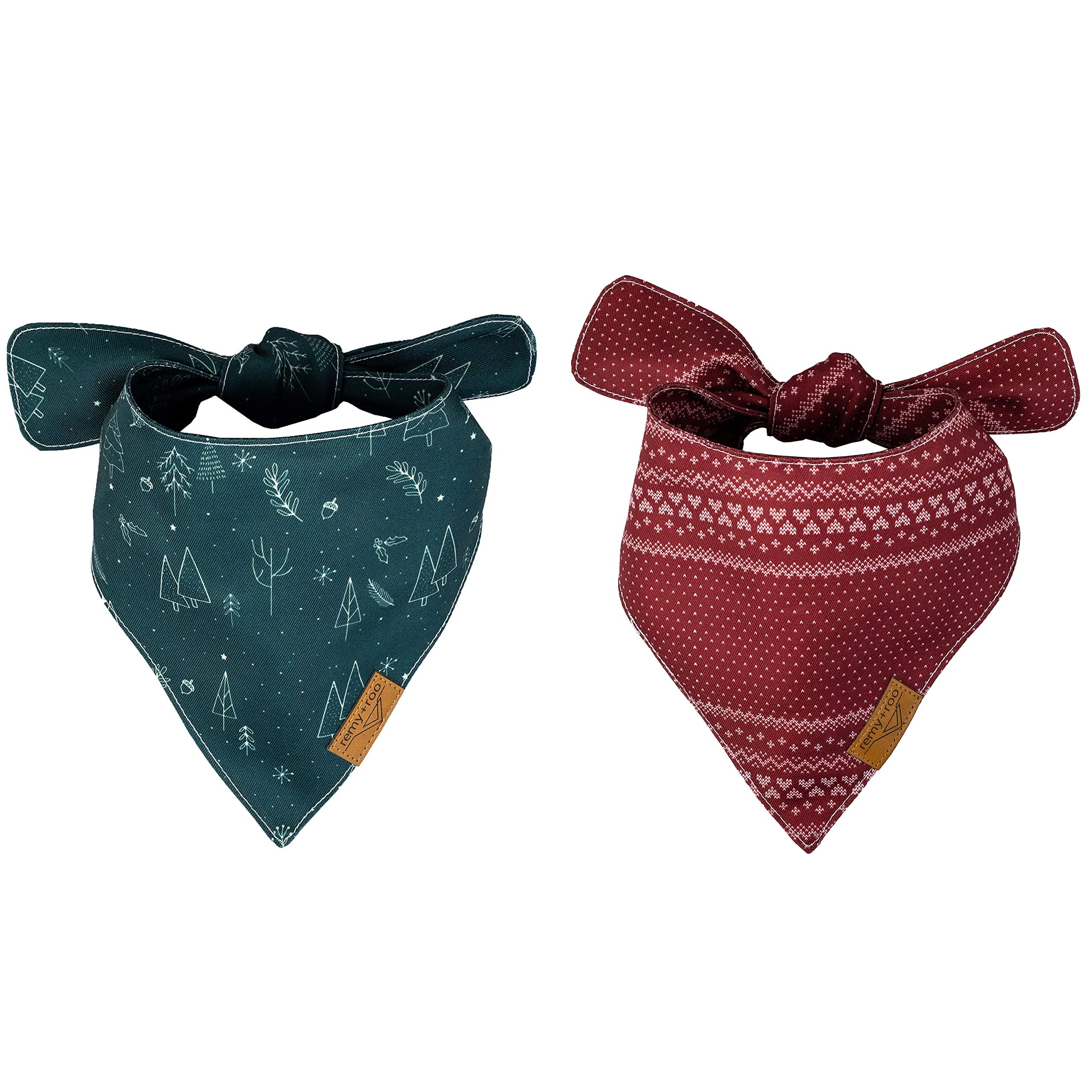 Remy+Roo Dog Bandanas - 2 Pack | Evergreen Christmas Dog Bandanas Set | Premium Durable Fabric | Patented Shape Bandanas For Dogs| Adjustable Fit Dog Christmas Bandana | Multiple Sizes Offered (Large)