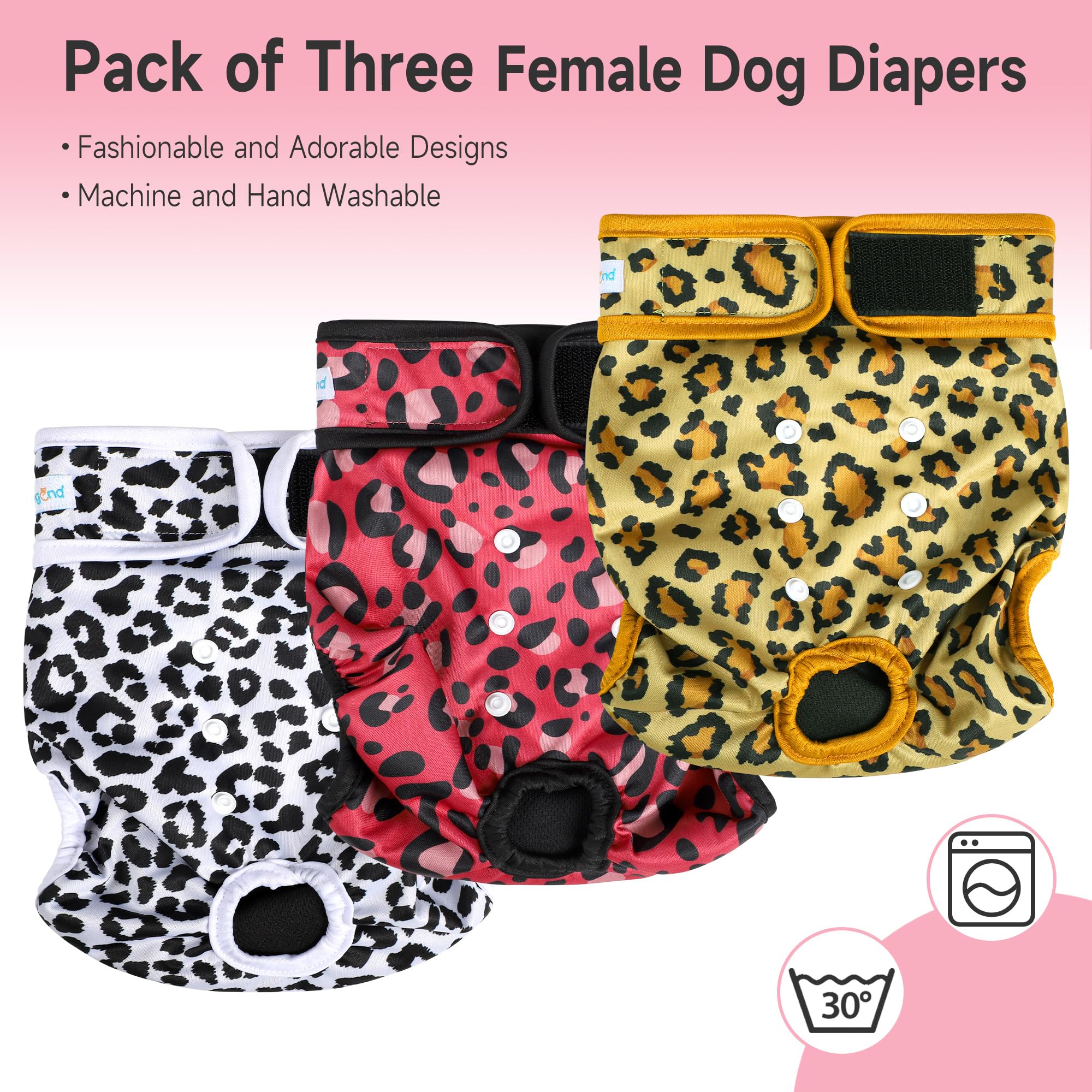 Paw Legend Washable Reusable Female Dog Diapers - No Leak Doggie Diapers For Heat Cycle (3 Pack, Leopard, X-Large)