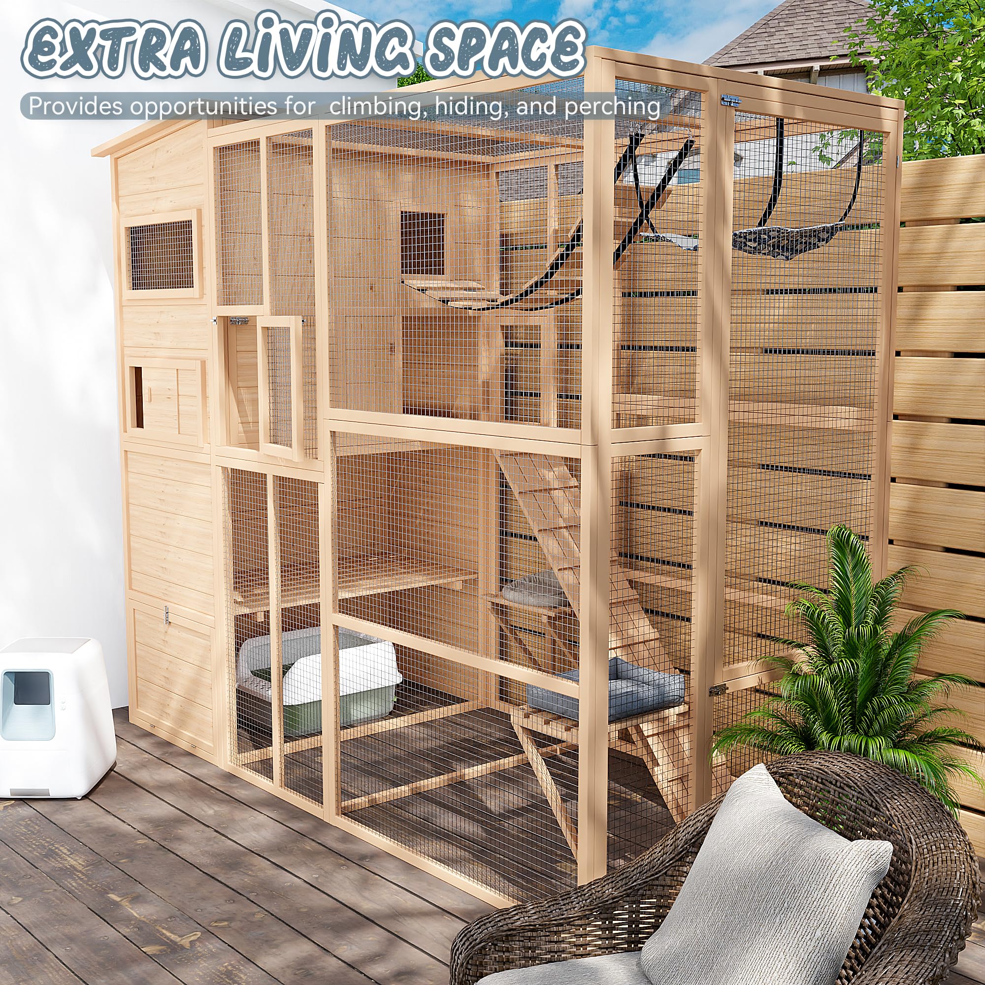 Quyze Catio Outdoor Cat Enclosure,4 Tiers Large Outdoor Cat Enclosures For Mulitiple Cats Walk In Cat Patio With Waterproof Roof