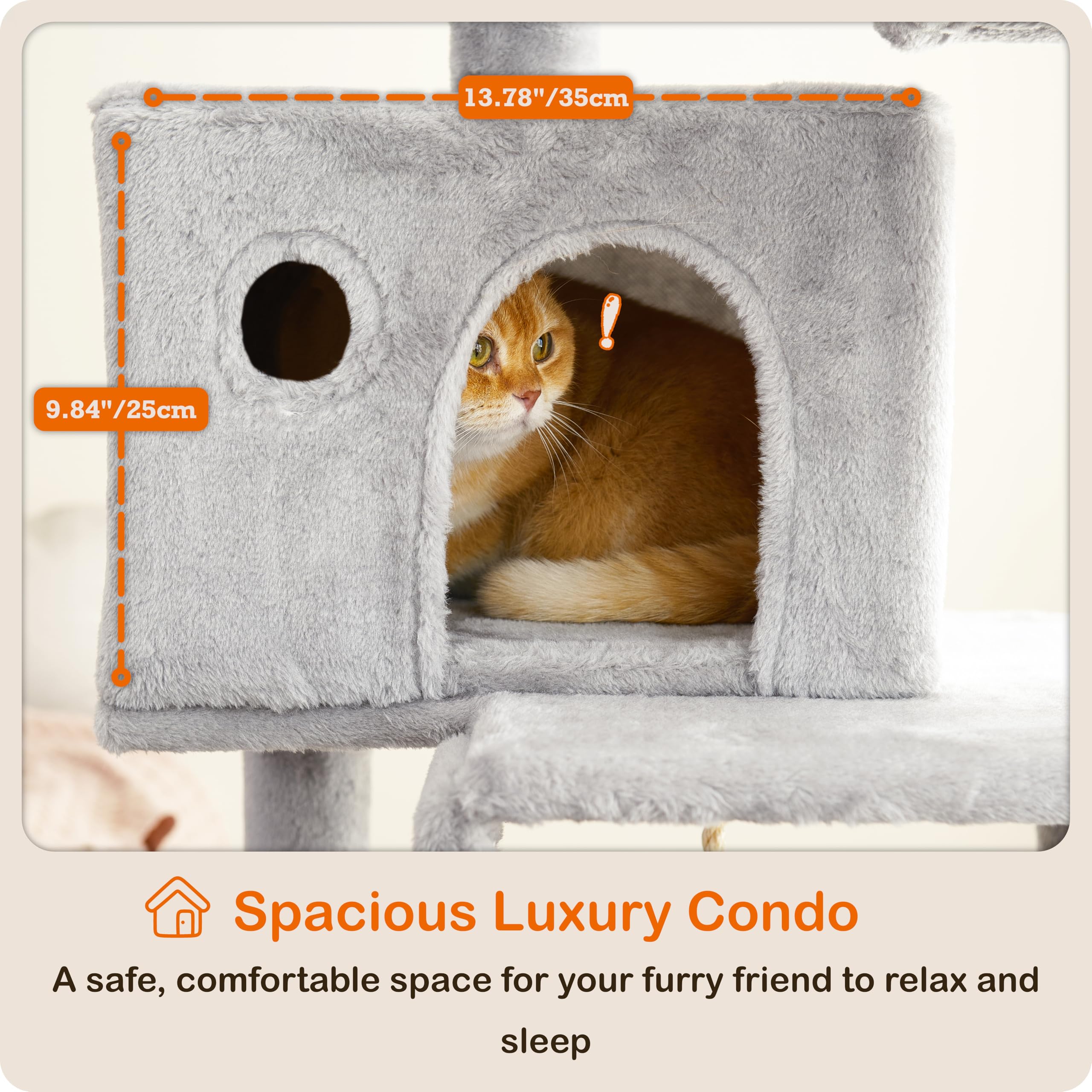 Ouritsu Cat Tree, 56 Inch Tall Cat Tower For Large Cat Indoor, Large Condo, 2 Padded Perches, Steel-Framed Hammock, Scratching P