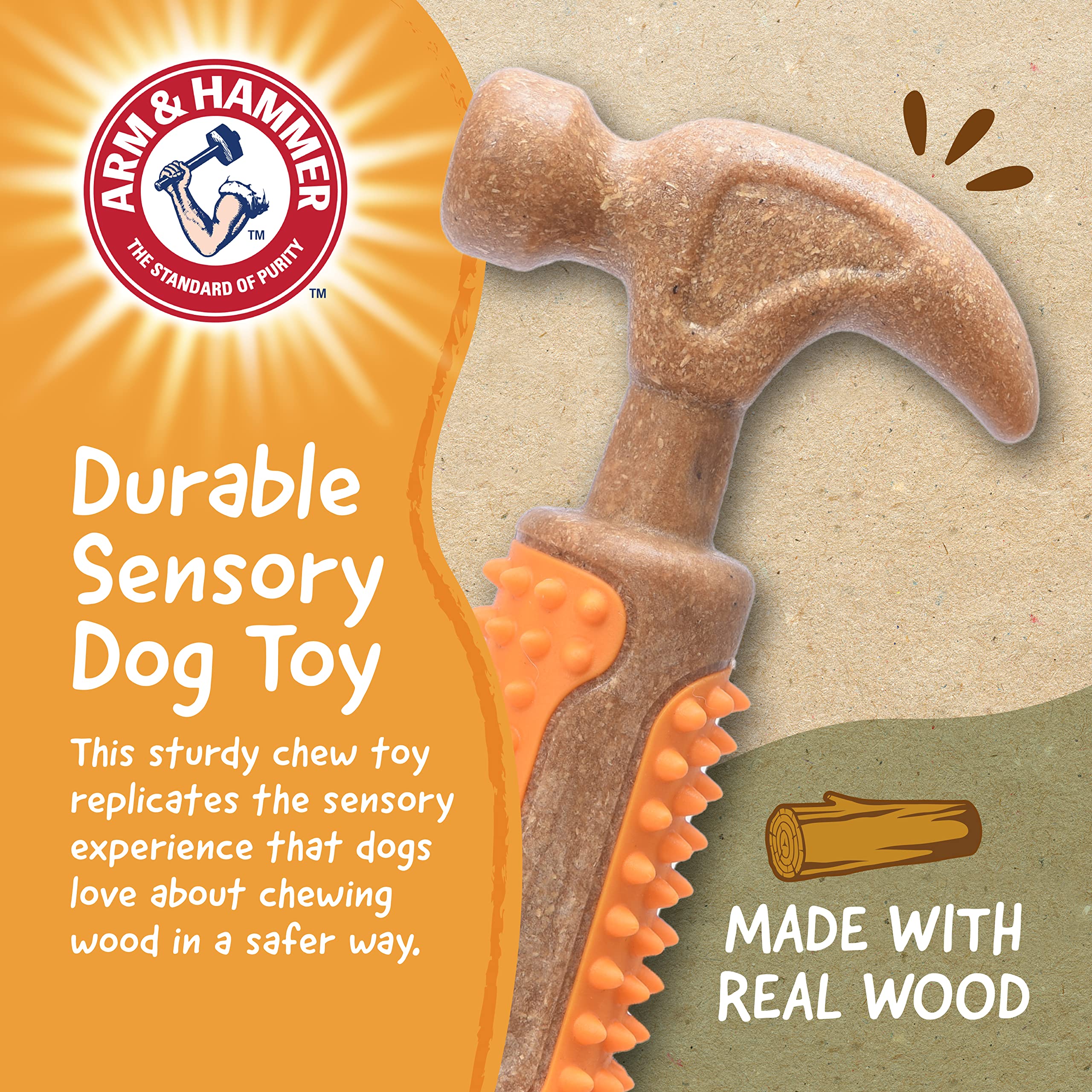 Arm & Hammer for Pets Chew Tools Collection: Wood Blend Hammer Chew Toy for Dogs | Compressed Wood Dog Chew Toys with Baking Sod