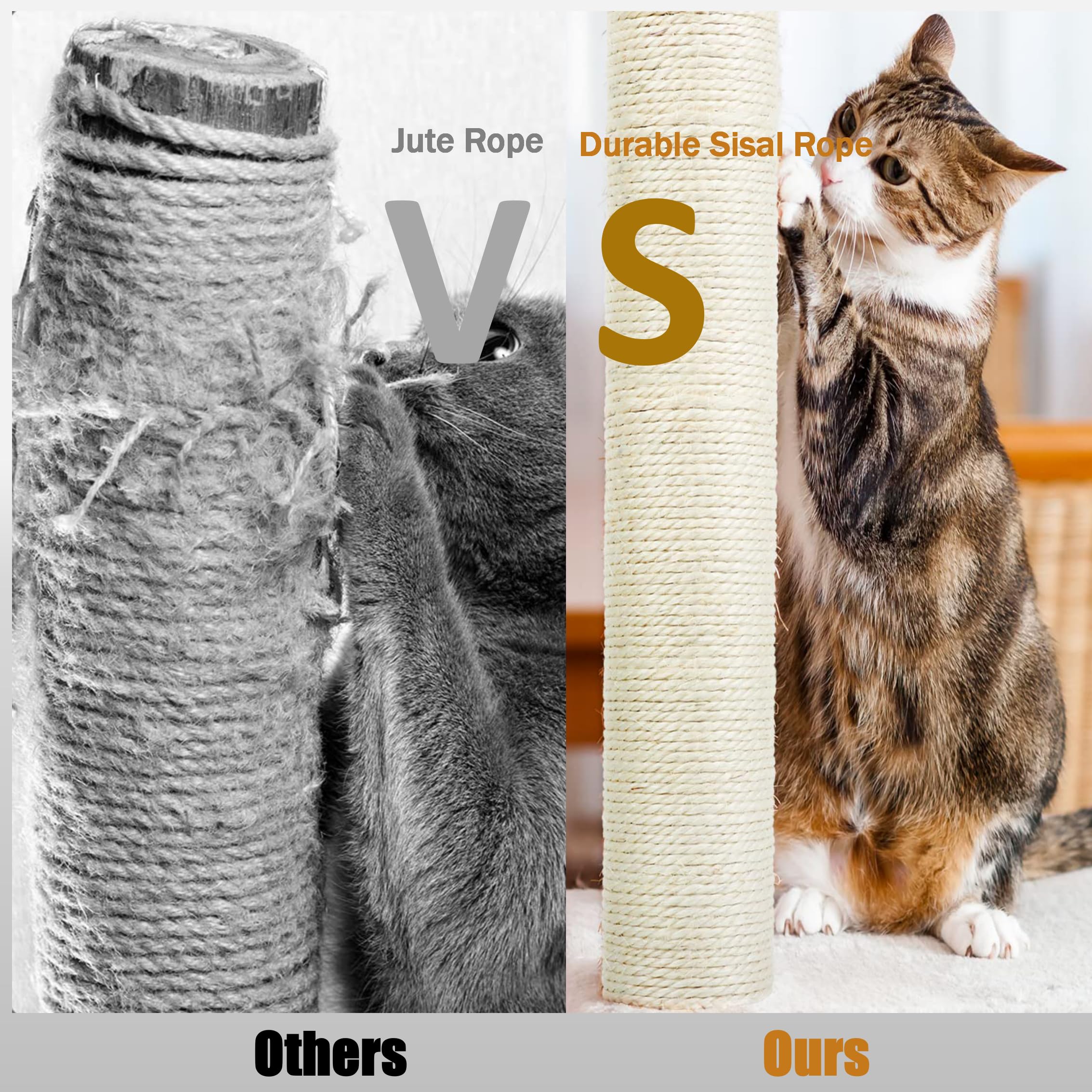 Cat Scratch Post, 8,11.8,15.7,19.6,31.5Inch Sisal Pole Cat Tree Replacement Post With M8 Screws, Indoor Cat Tower Spare Furnitur