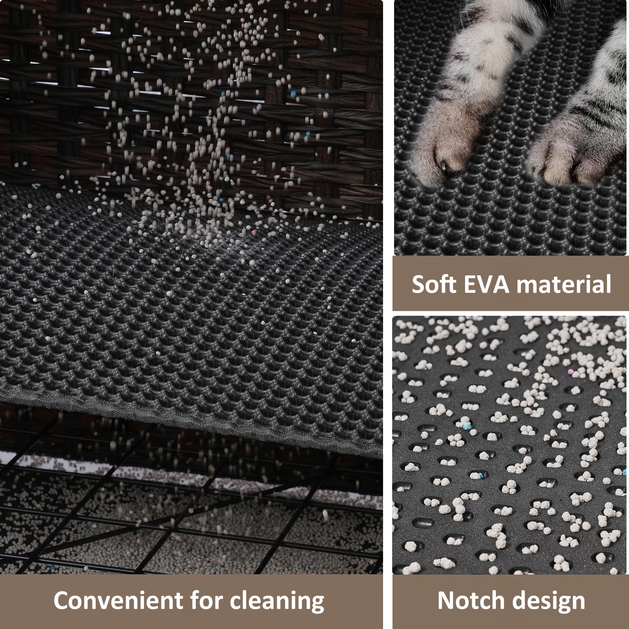 Cat Litter Box Enclosure With Soft Litter Mat; Hidden Cat Washroom Furniture With Door; Handwoven Rattan Cat House With Large Sp