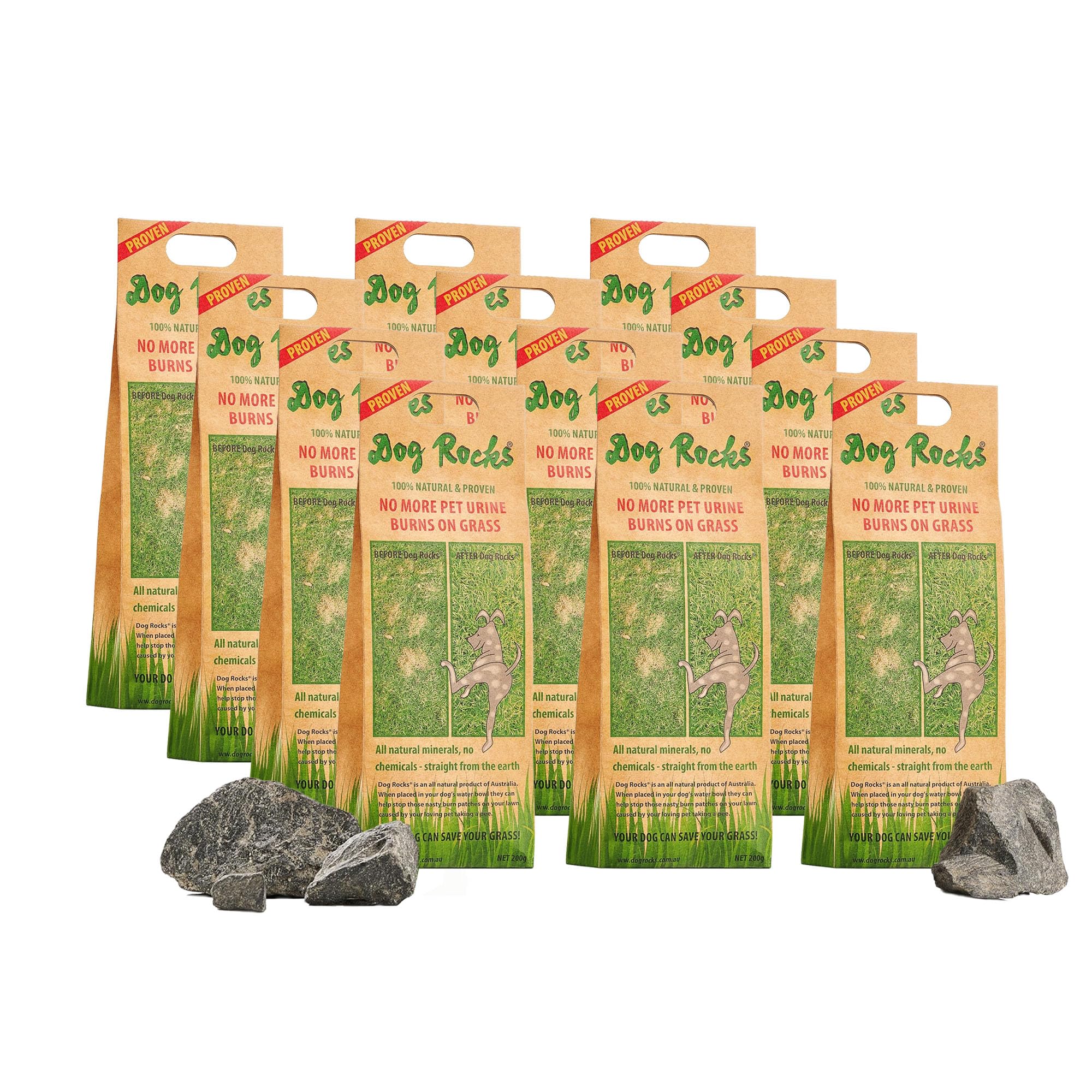 Dog Rocks Natural Pet Rock - 200g Pack of 12 for Dog Urine Lawn Care - Brown
