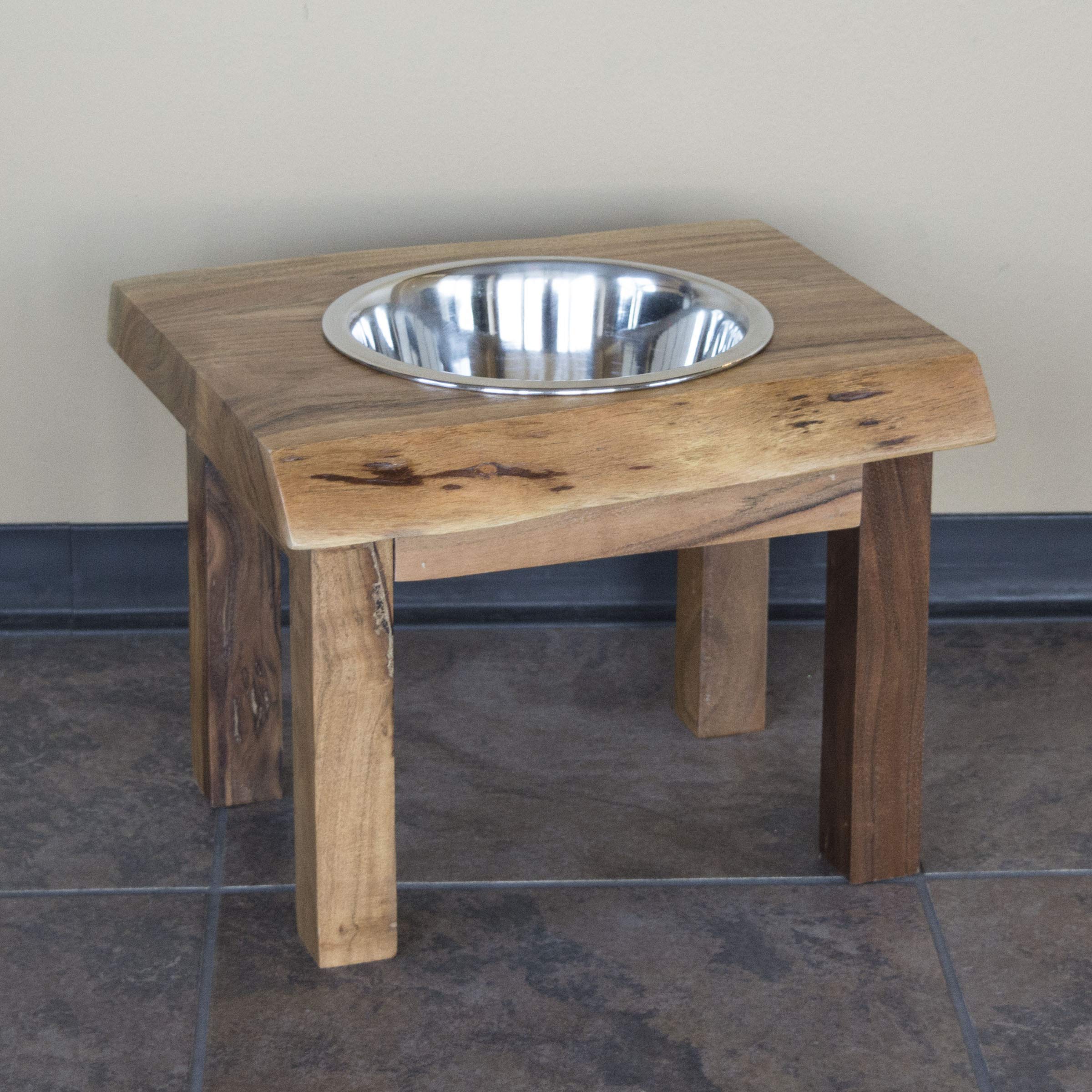 Buffalo Tools Awlspf: Acacia Wood Live Edge Single Bowl Pet Feeder Stand, Multi