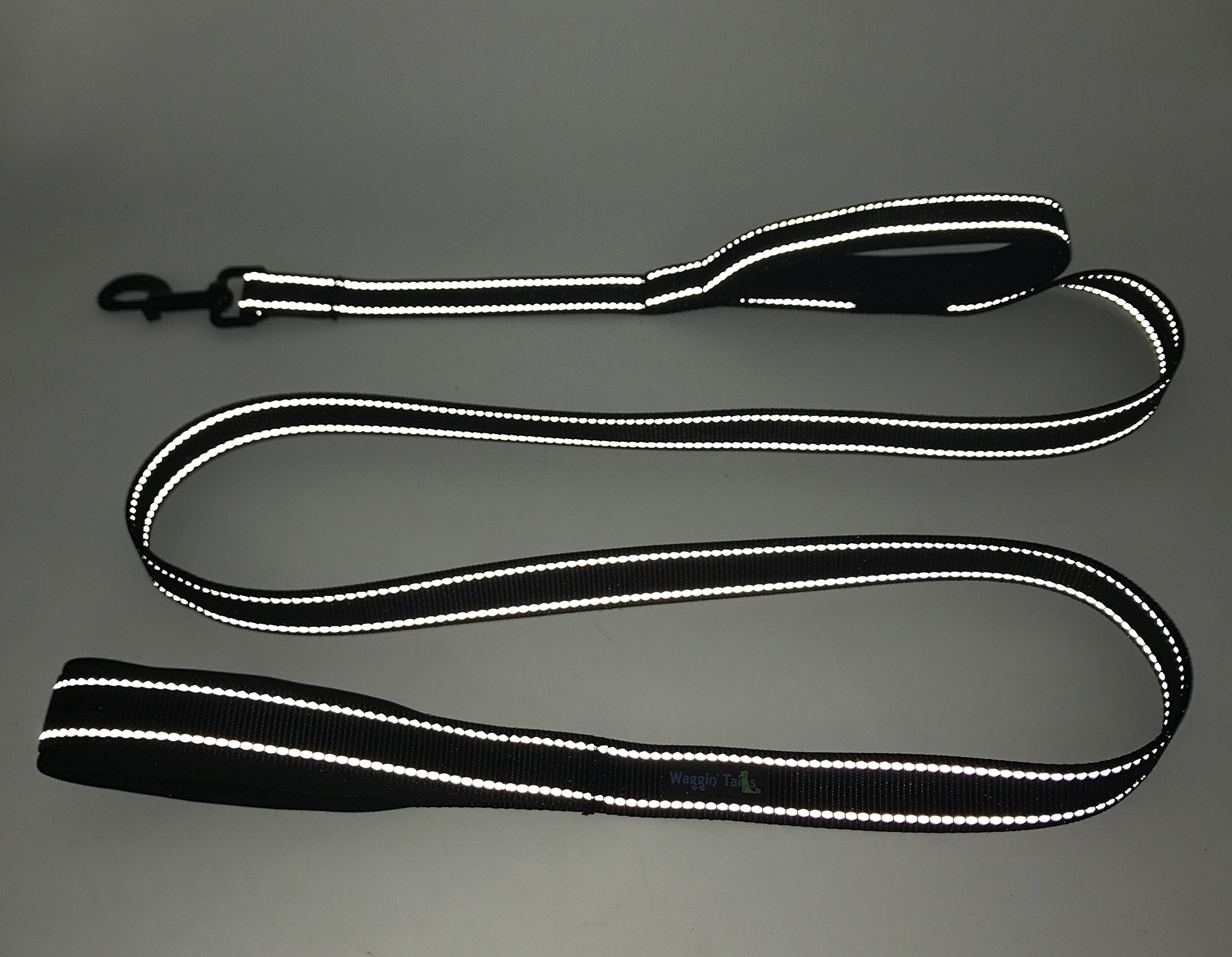 Wagtime Club Soft &Thick Dual Handle 6Ft Dog Leash, Premium Nylon Double Padded Handles For Medium, Large Or Xlarge Dog (Reflective Black)