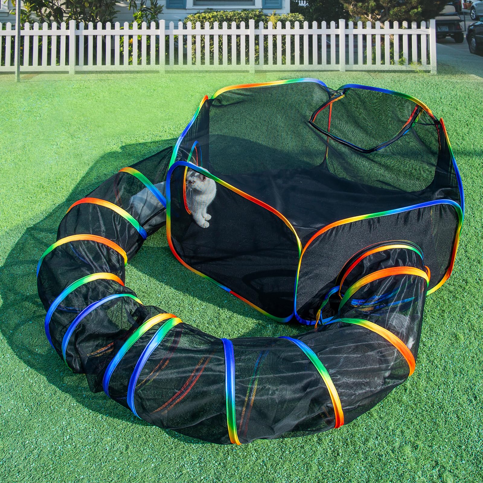 LUCKITTY Outdoor Rainbow Cat Enclosures Playground,Outside House for Indoor Cats Include Portable Cat Tent, Circle Playpen Tunne