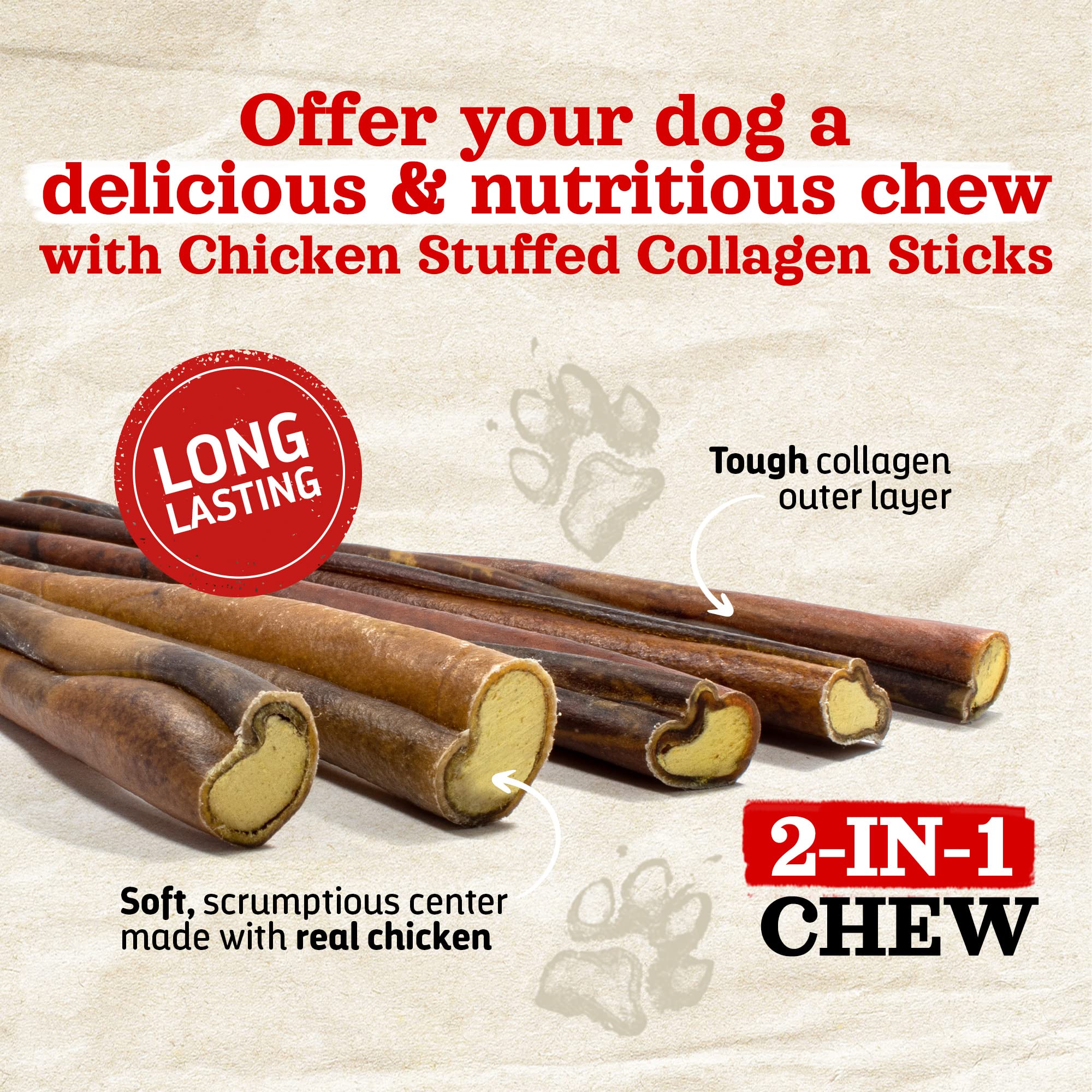 Natural Farm Chicken Stuffed Collagen Chews for Dogs (12 Inch, 12 Pack), Rawhide-Free Collagen Sticks, Odor-Free Natural Dog Che