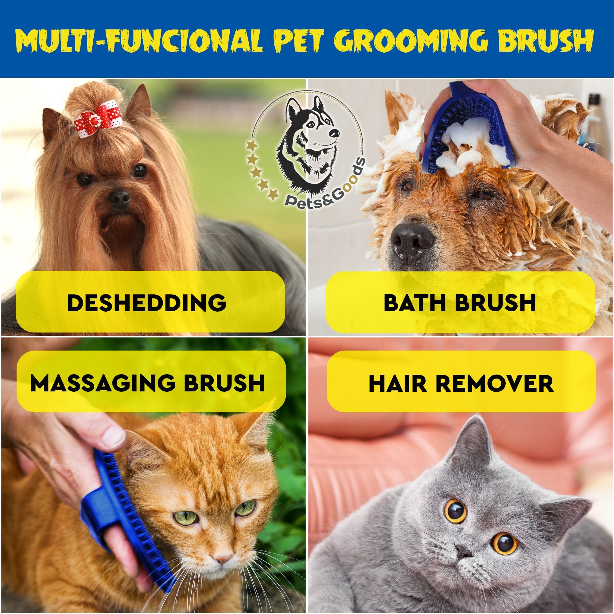Dog Grooming Brush - Dog Bath Brush - Cat Grooming Brush - Dog Washing Brush - Rubber Dog Brush - Dog Hair Brush - Dog Shedding Brush - Pet Shampoo Brush For Dogs And Cats With Short Or Long Hair