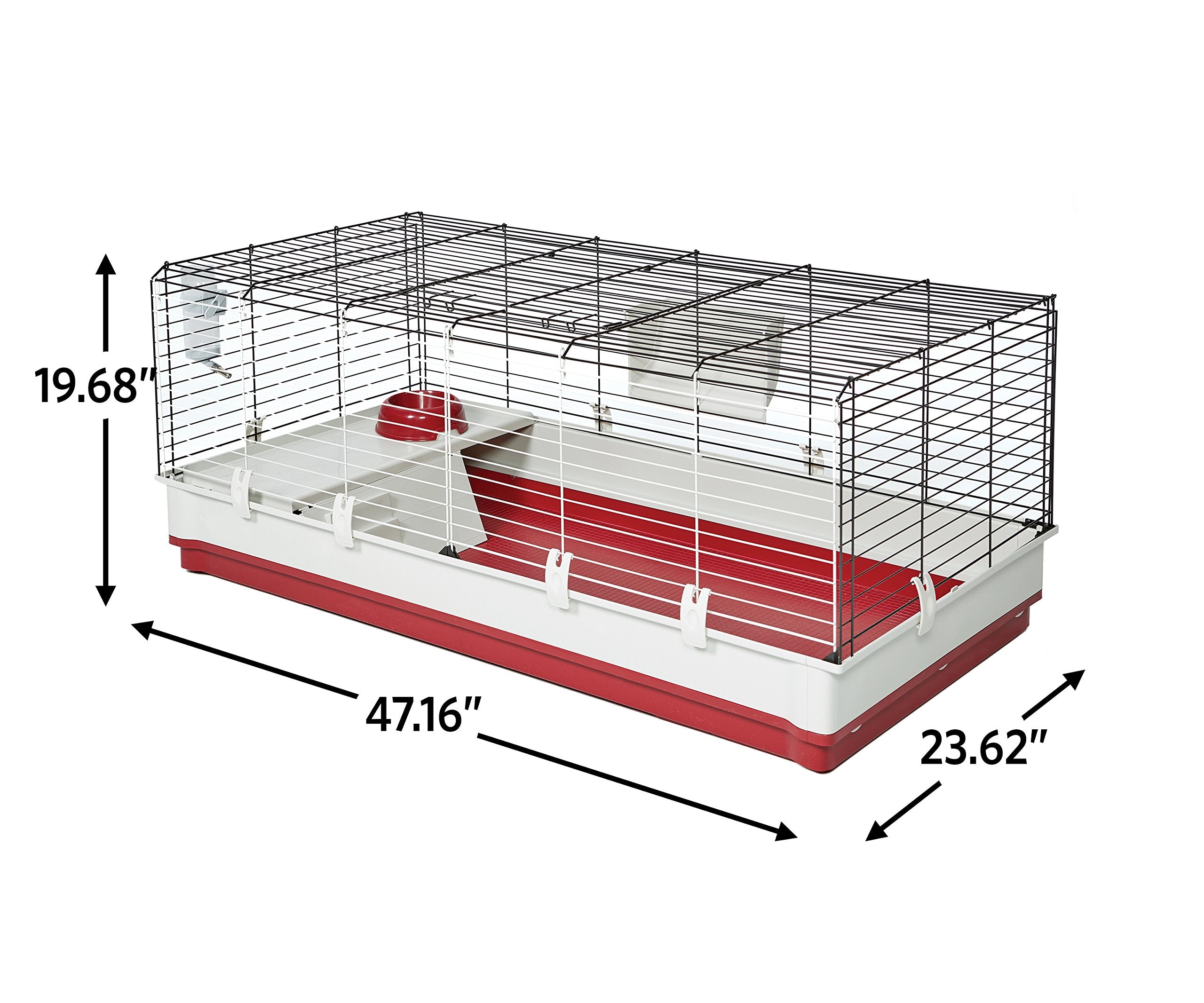 Midwest Homes For Pets Deluxe Rabbit & Guinea Pig Cage, X-Large, White & Red