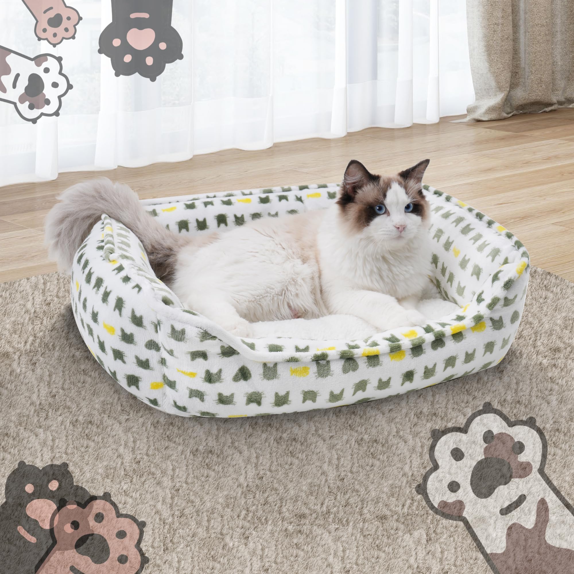 Aiwikide Dog Sofa Bed, Anti-Anxiety Puppy Cuddler Bed For Puppy Dog & Cat, Rectangle Washable Bed With Grey Mattress, Extra Smal