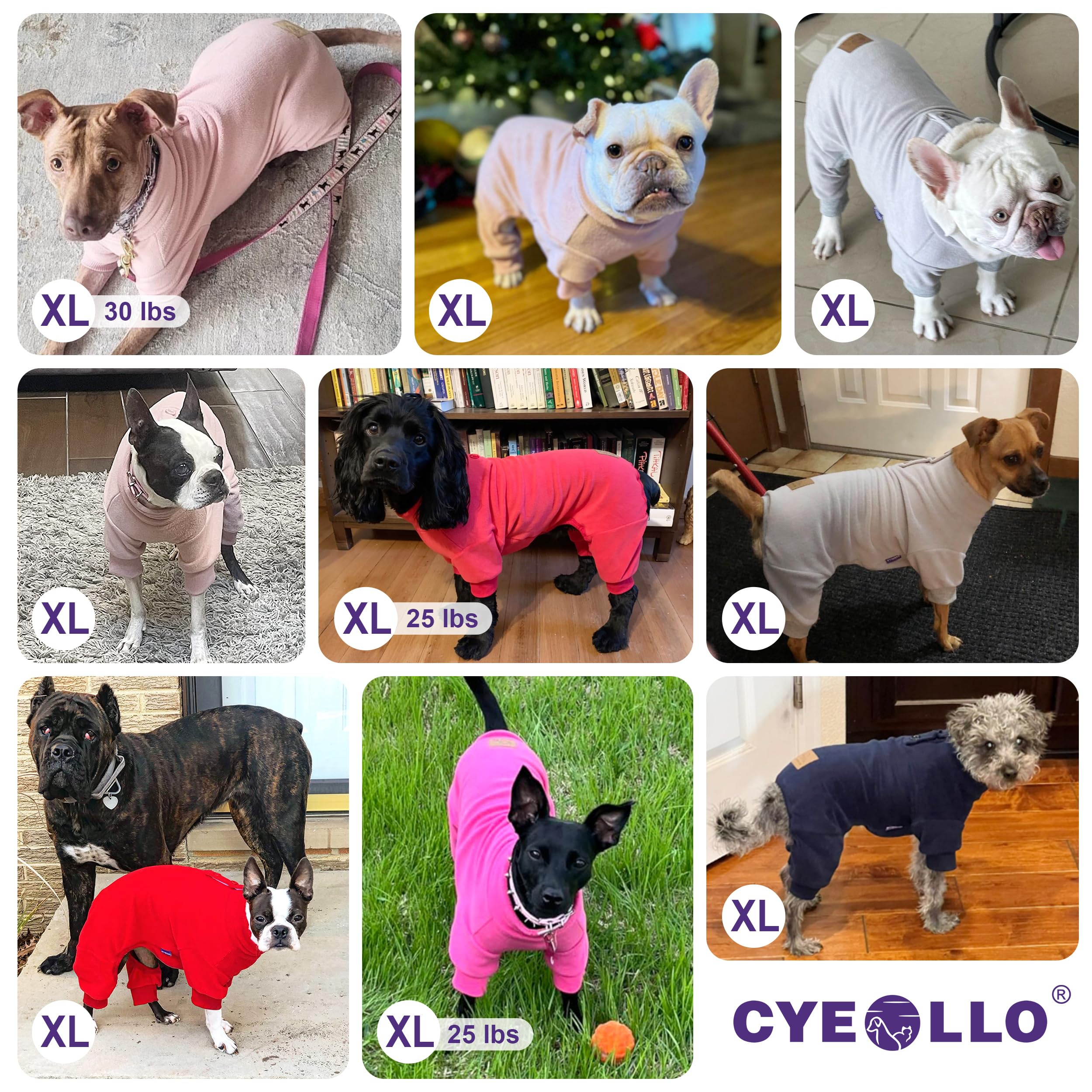 Cyeollo Stretchy Dog Jumpsuit - Thermal Fleece Pajamas With Turtleneck For Small Dogs, Grey