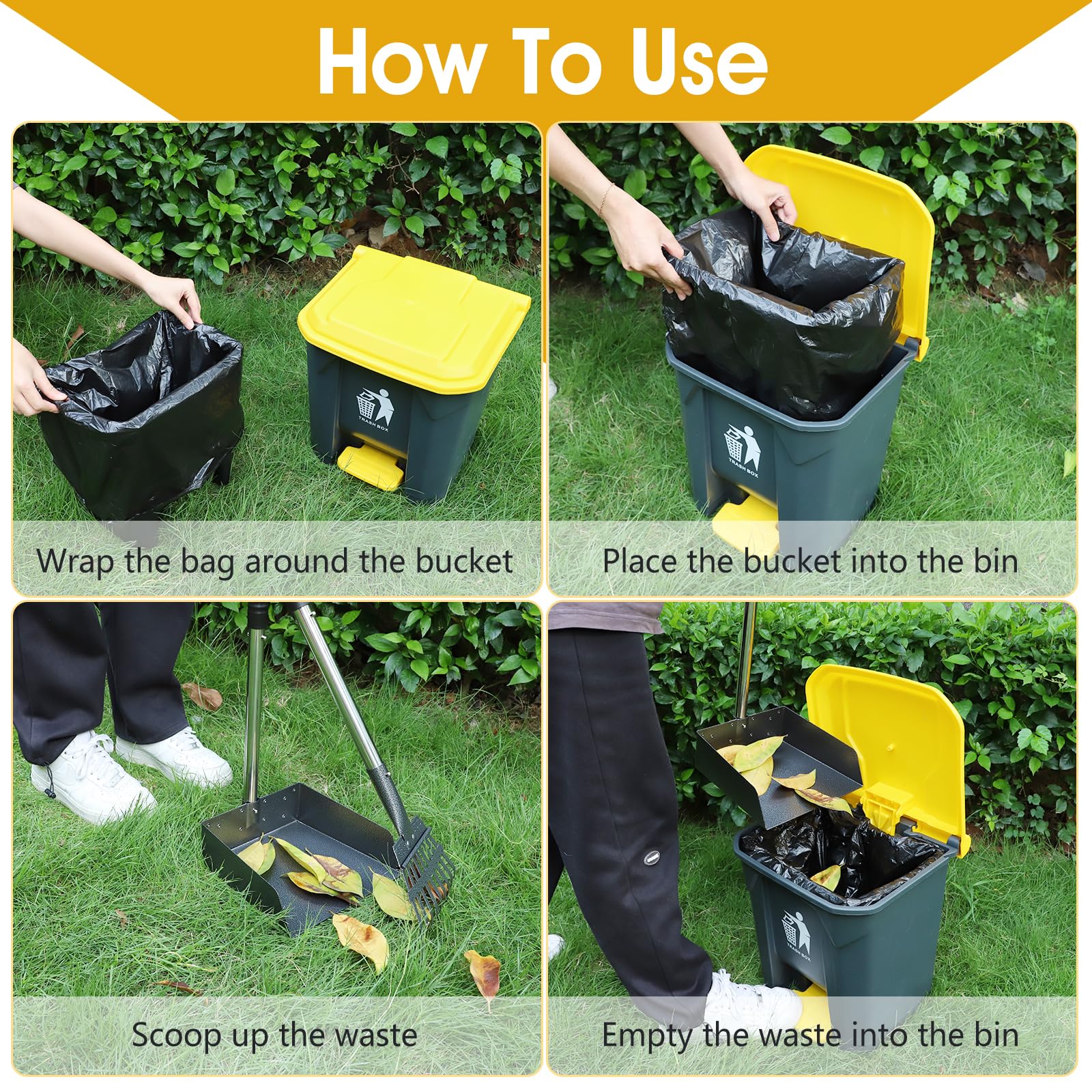 Dog Pooper Scooper, 20L Large Dog Poop Trash Can Outside With Removable Inner Bucket, Poop Trash Can For Dog Outdoors With 90 Wa