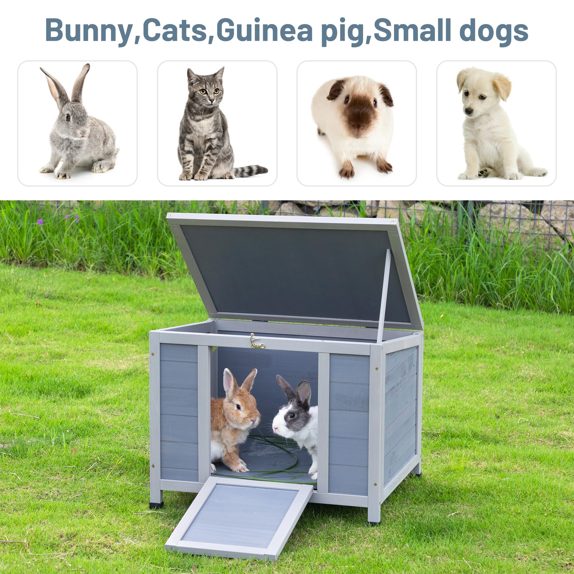 Coziwow 24In Wooden Cat House Outdoor & Indoor Pet Shelter With Foldable Ramp - Weatherproof Rabbit Hutch With Unique Machine-Pr