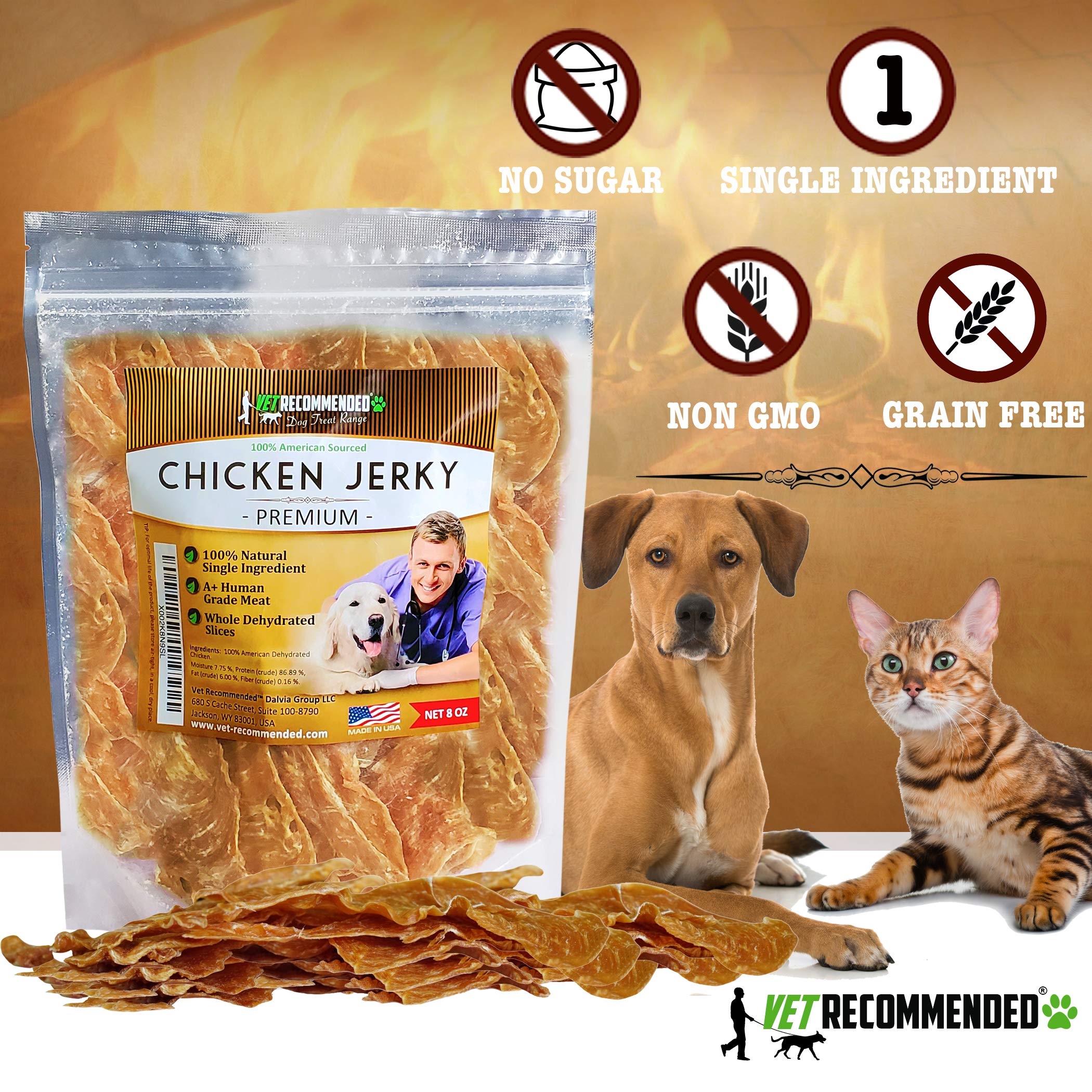 Vet Recommended Premium Chicken Jerky for Dogs - Giant 8oz Bag | All Natural Dog Treats - Single Ingredient - No Fillers or Pres