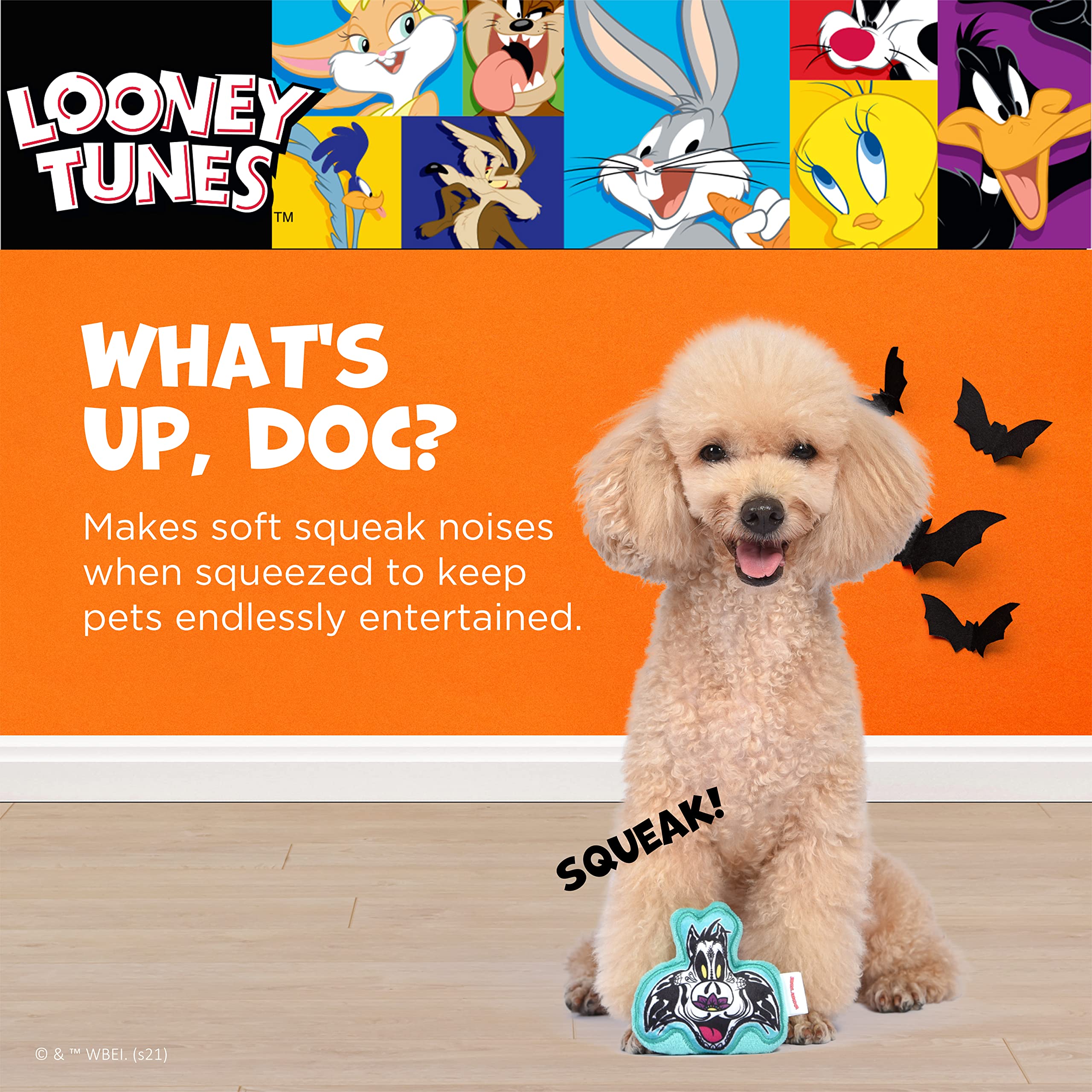 Looney Tunes Sylvester Day Of The Dead Plush Toy, Small Dog Toy, Flattie Squeaker, Officially Licensed Halloween Dog Chew Toy, 4 Inch