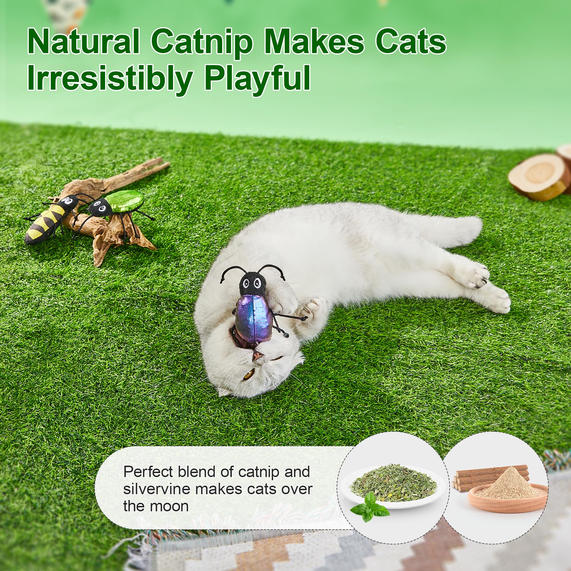 Potaroma Realistic Bug Catnip Cat Toys Crinkly Sound, Durable Kitten Bite Interactive Kicker Toys For Indoor Exercise 3.5 Inches