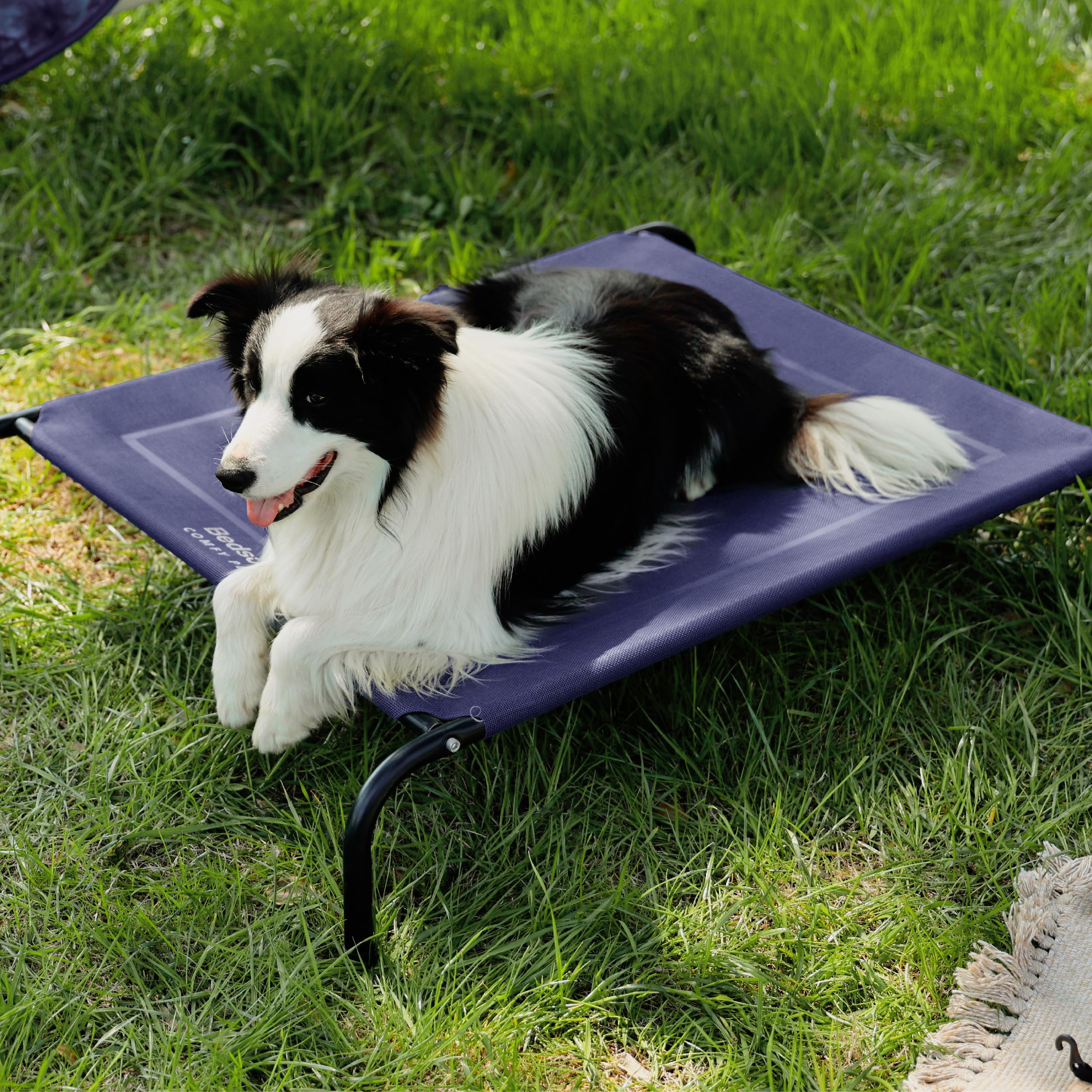 Bedsure Elevated Cooling Cot for Large Dogs, Portable Pet Hammock, 49" x 31.5", Deep Sea Blue, Skid-Resistant Feet, Breathable Mesh