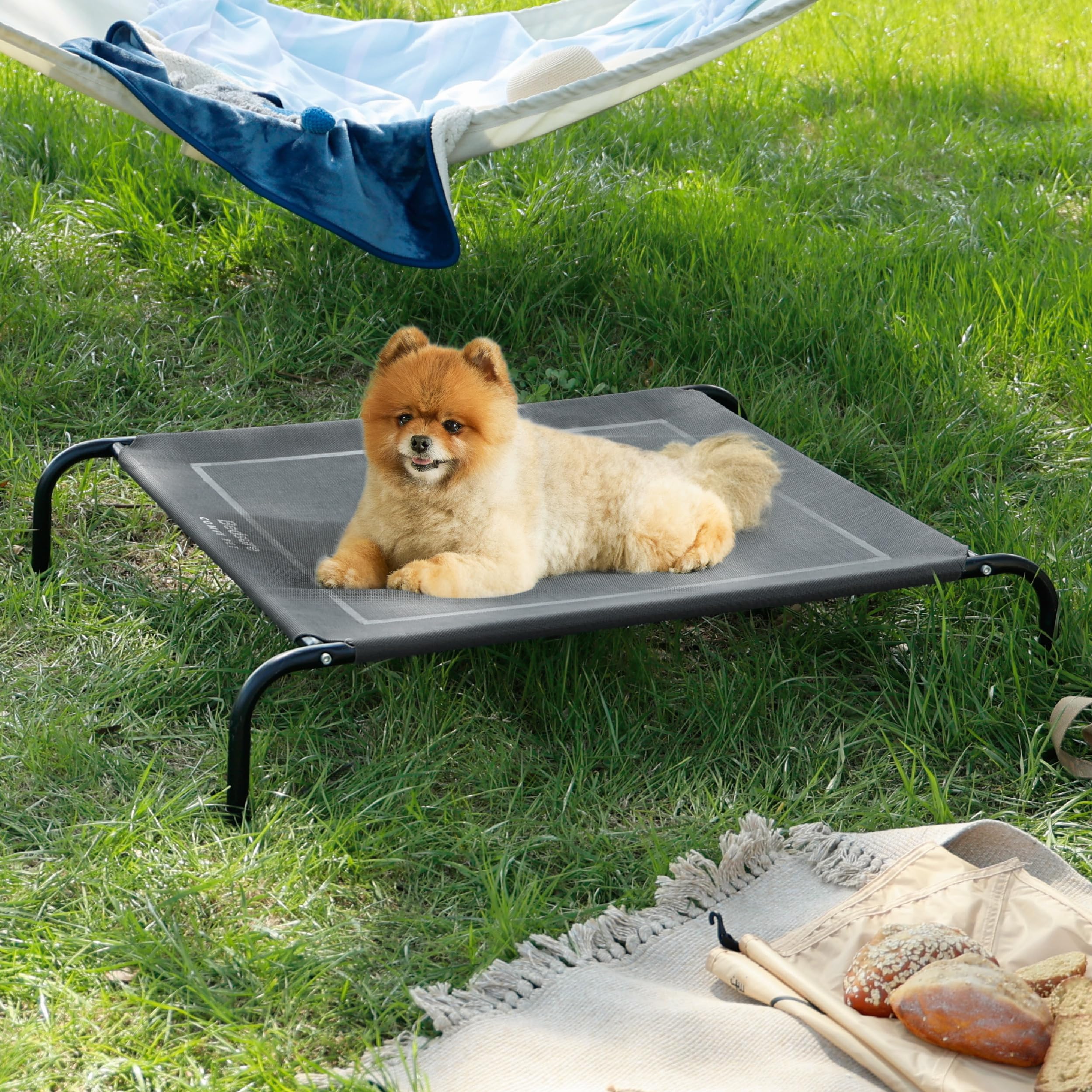 Bedsure Small Elevated Outdoor Dog Bed - Raised Dog Cots Beds For Small Dogs, Portable Indoor & Outdoor Pet Hammock Bed With Skid-Resistant Feet, Frame With Breathable Mesh, Grey, 35 Inches
