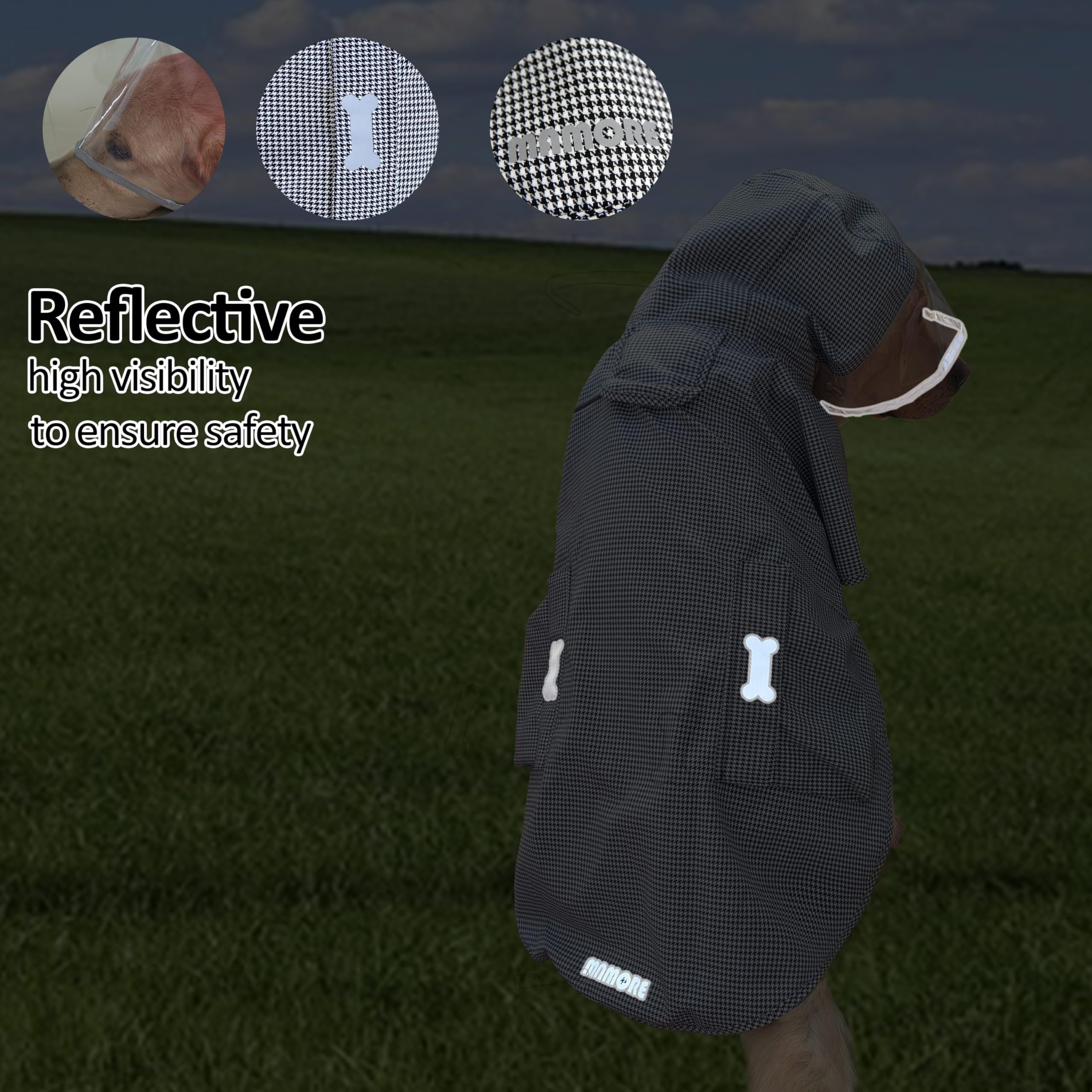 Waterproof Dog Raincoat, Adjustable Reflective Lightweight Pet Rain Clothes With Poncho Hood(Xx-Large,Black&White)