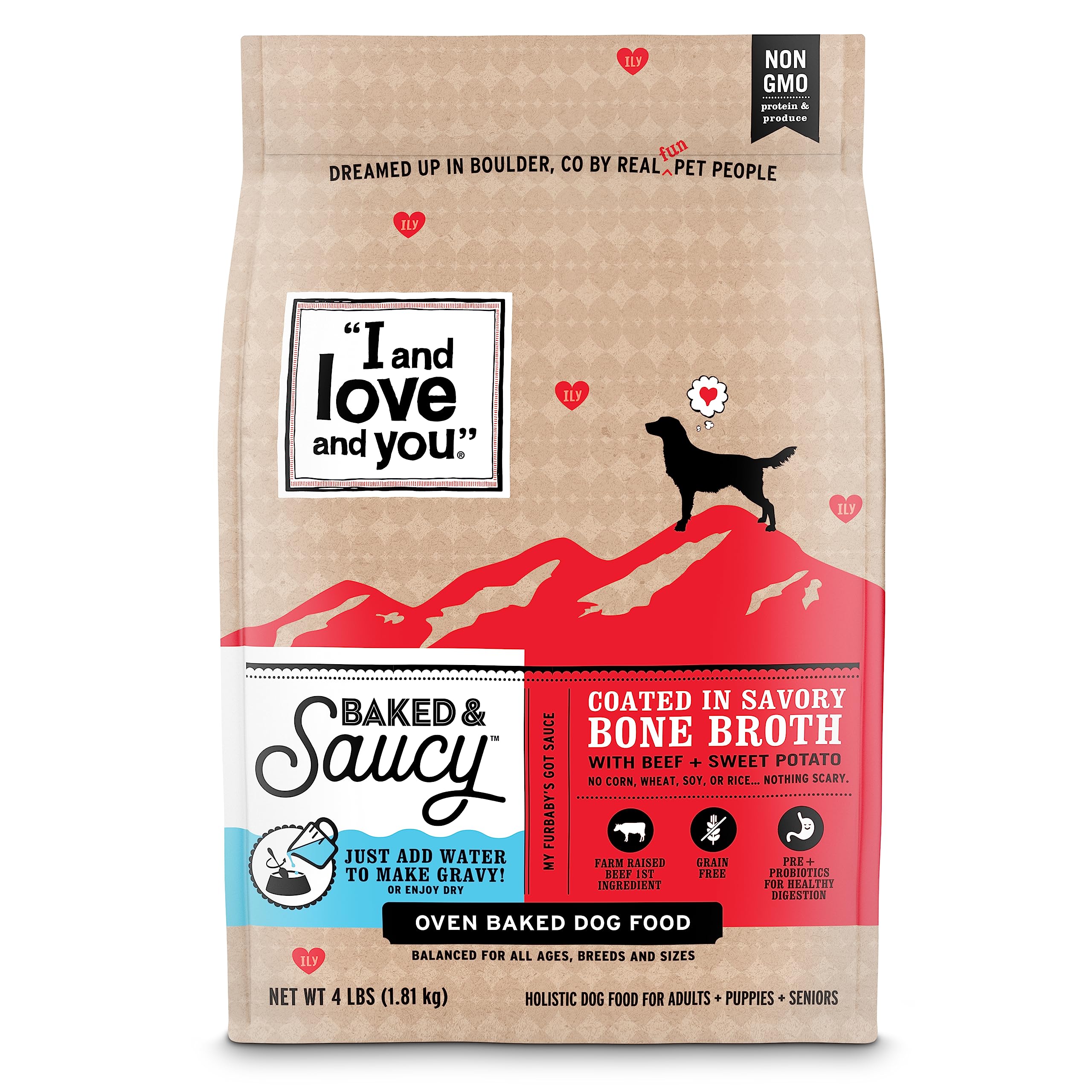 I AND LOVE AND YOU Baked and Saucy Dry Dog Food - Beef + Sweet Potato - Prebiotic + Probiotic, Real Meat, Grain Free, No Fillers