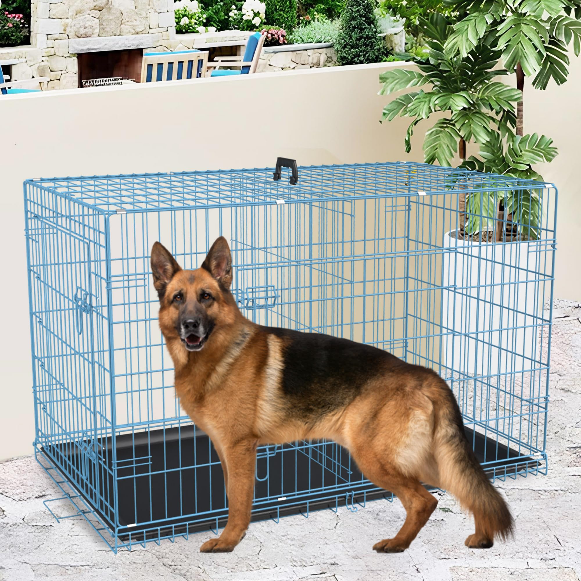 Fdw Extra Large Dog Crate Dog Kennel Cage With Double Door,48 Inch Folding Metal Wire Dog Cage With Removable Tray&Divider Panel