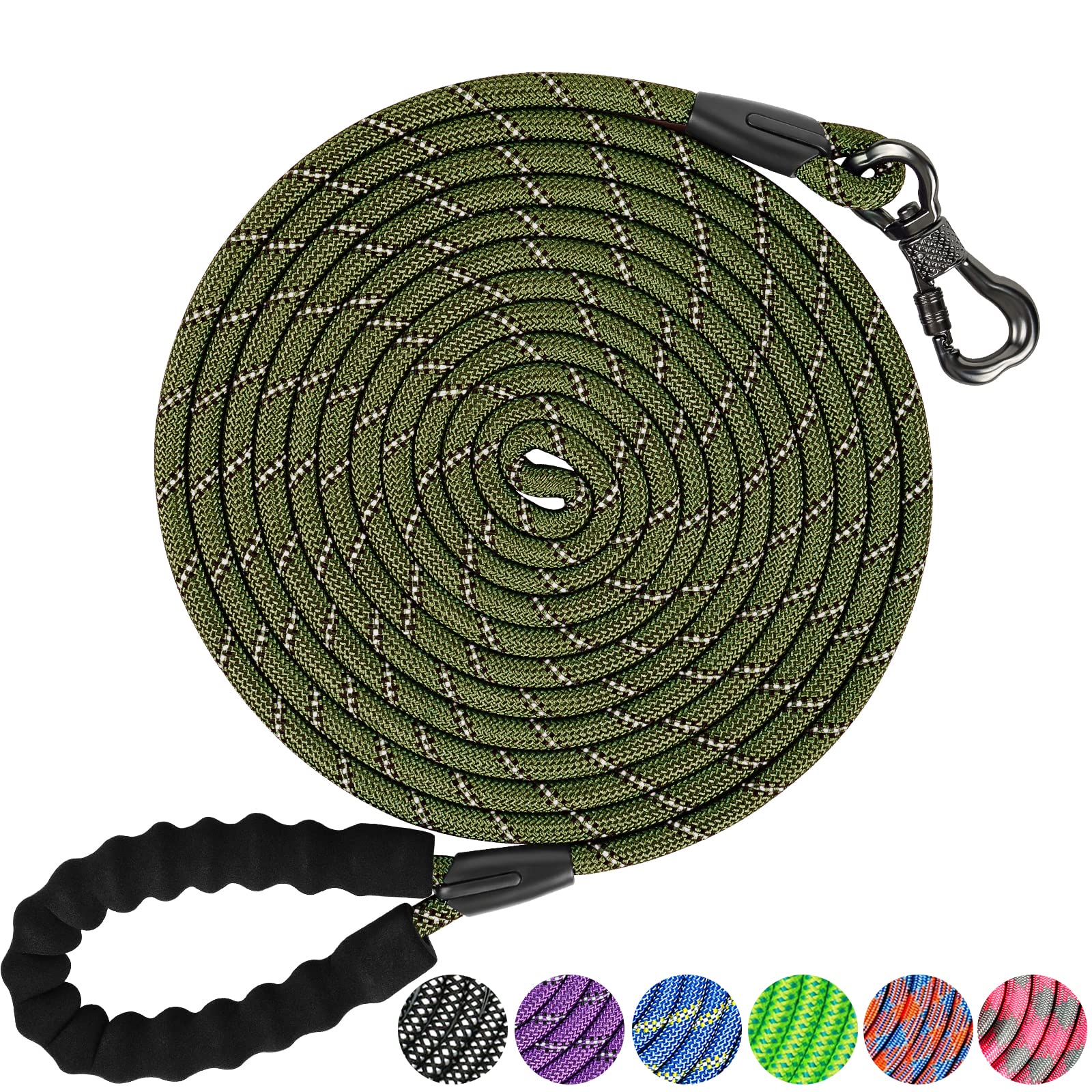 Ntr Heavy Duty Dog Leash, 15Ft Training Leash With Swivel Lockable Hook, Padded Handle And Highly Reflective Threads, Dog Lead For Walking, Hunting, Camping, Backyard For Small Medium Large Dog