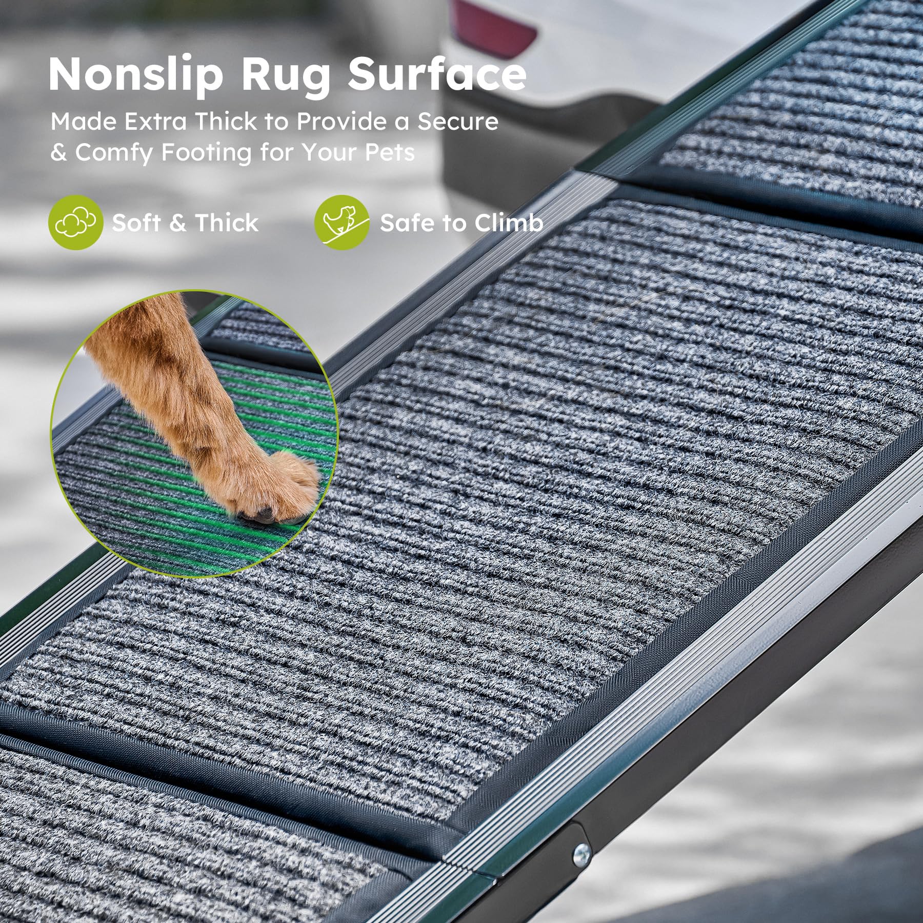 Cwawz Dog Ramp For Car, 67'' Folding Pet Ramp For Large Dogs Up To 200 Lb, 17'' Wide Car Ramp For Dog, Portable Pet Stair Ramp W