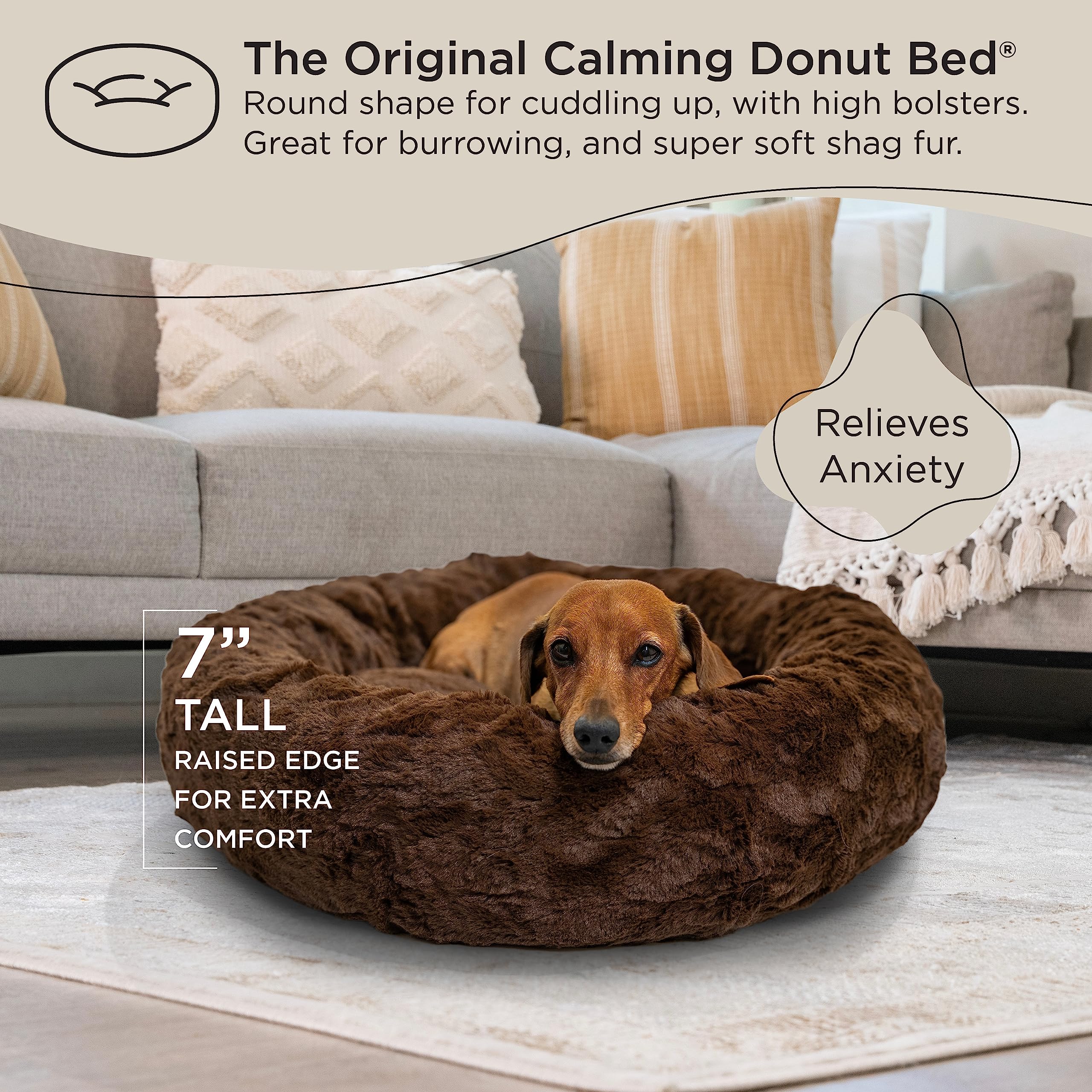 Best Friends by Sheri The Original Calming Donut Cat and Dog Bed in Lux Fur Dark Chocolate, Small 23