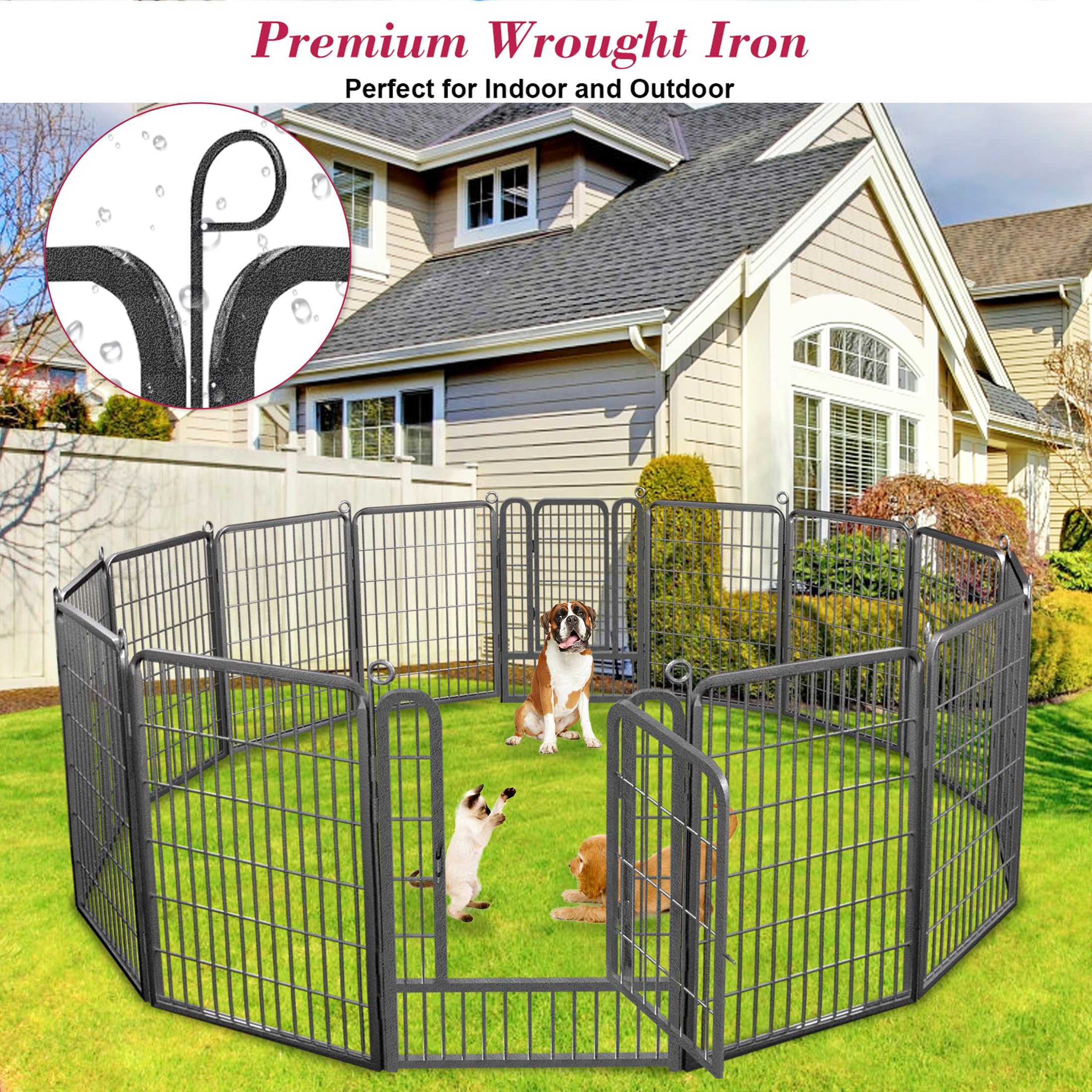 Jhsomdr Dog Playpen, 40 Inch Height 4 Panels Heavy Duty Dog Fence Pet Playpen With Door, Anti-Rust Dog Exercise Pen With Lock, P