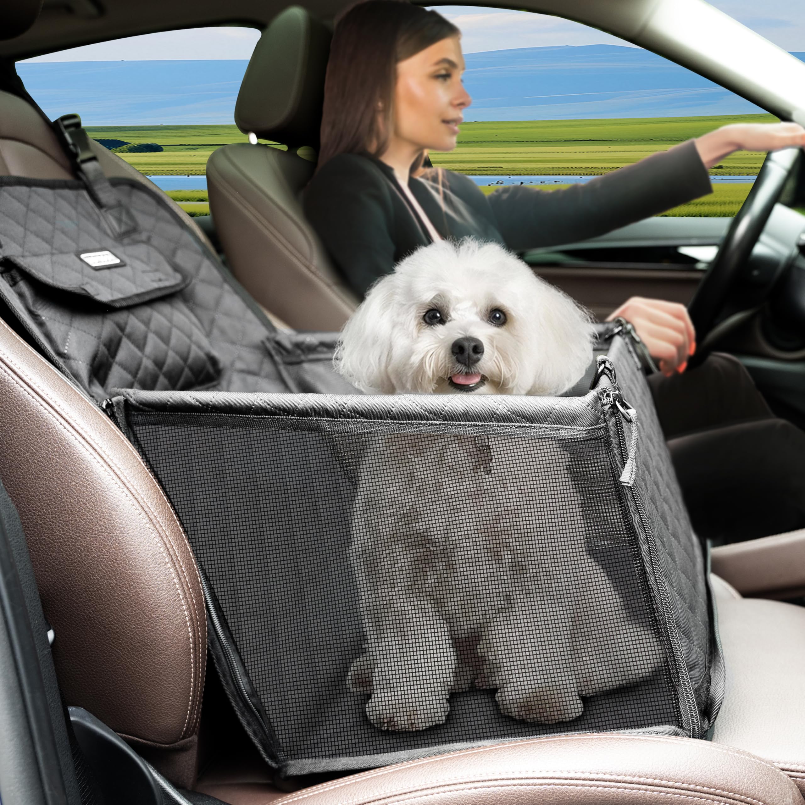 Dog Car Seat For Small Dogs, Foldable Non-Slip Pet Carseat With Storage Pocket, Waterproof & Durable Dog Seat Cover For Cars/Suv