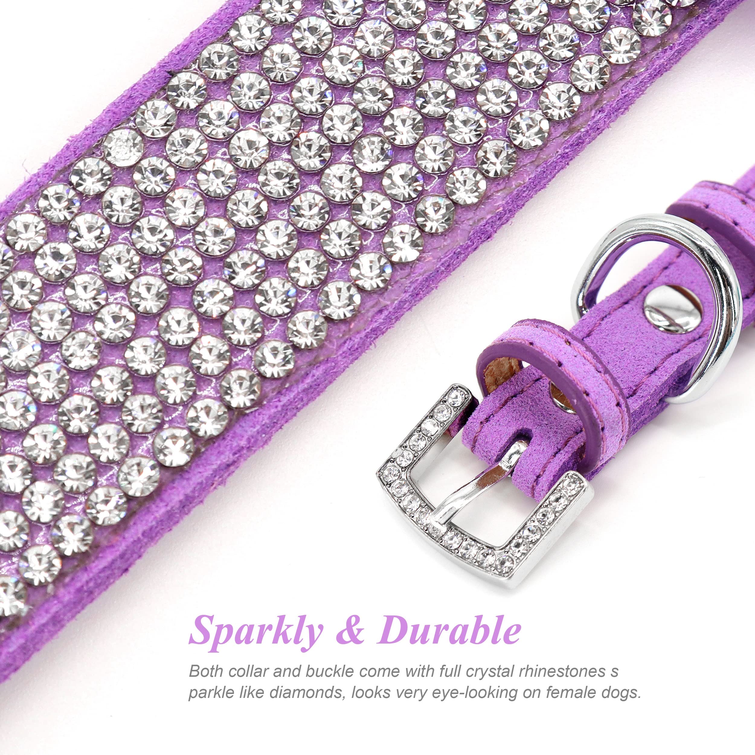 Pet Artist Cute Girl Rhinestone Suede Dog Collars For Small Dogs Cats,Soft Flower Dog Collar,Bling Dog Collars For Small Puppy Dogs Purple Collar, M:Neck 12-14.5'(31-37Cm)