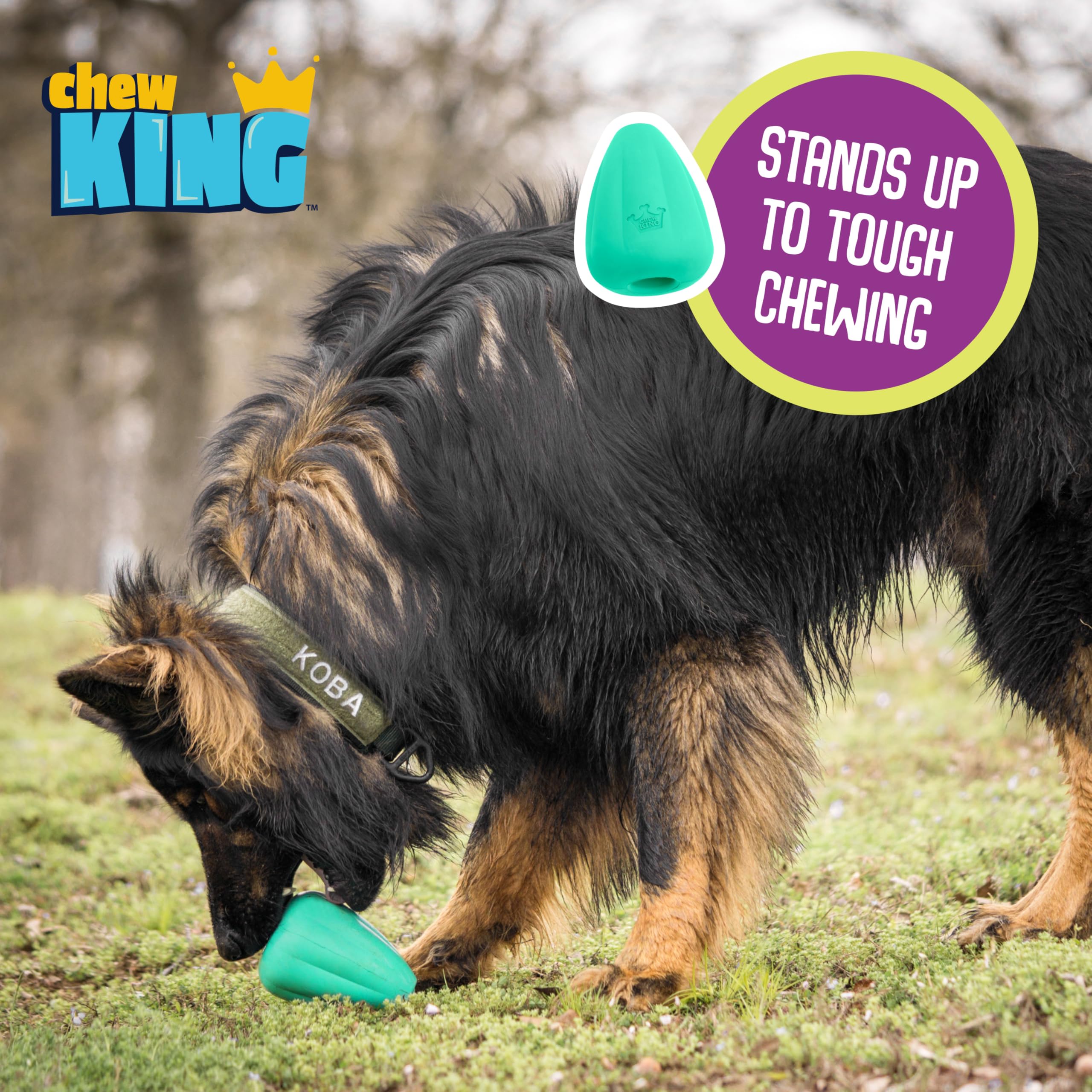 Chew King Premium Treat Dog Toy, Extremely Durable Natural Rubber Toy, Bacon Flavored Dog Toy