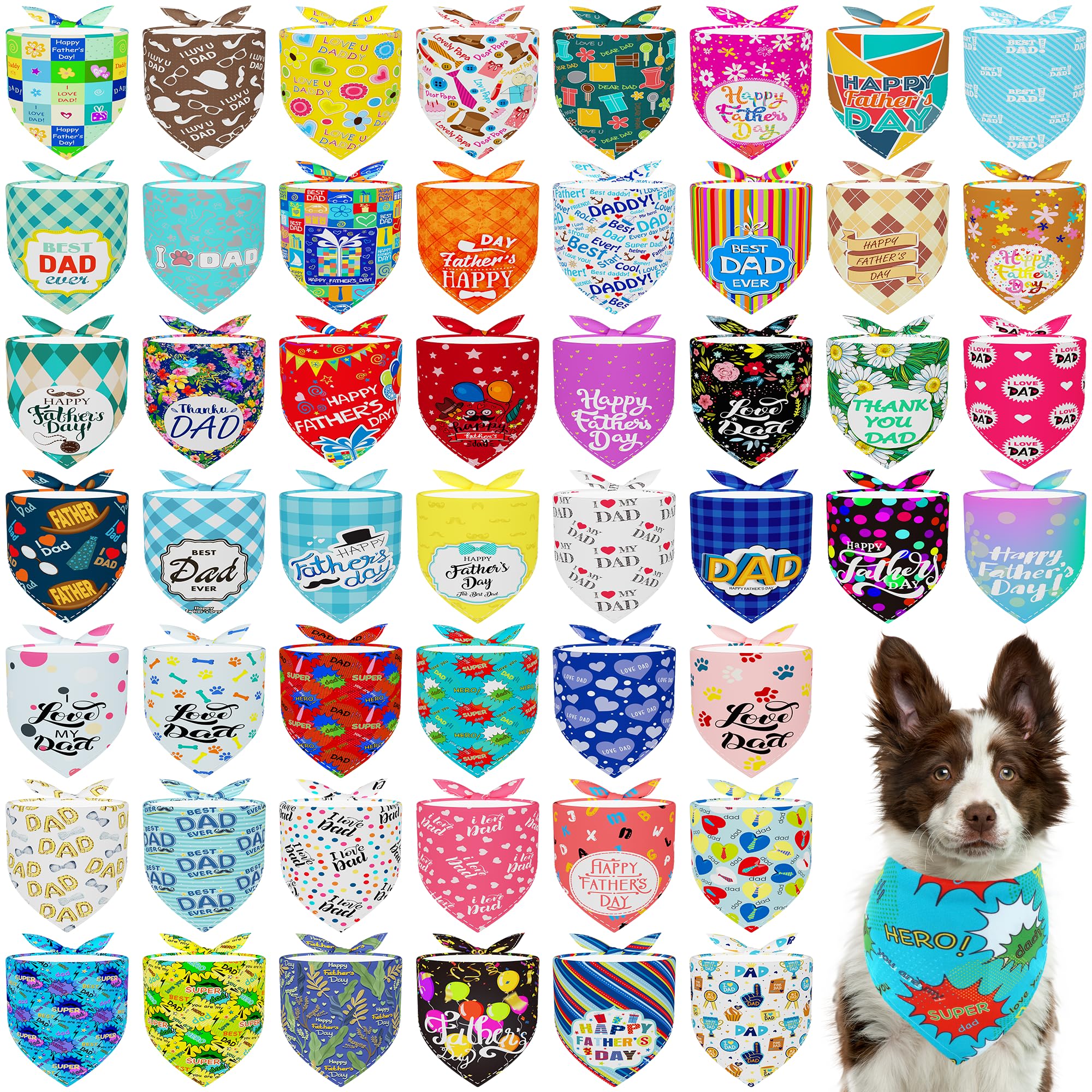 Jpgdn 50Pcs Fathers Day Dog Bandanas For Large Extra Large Xl Xxl Triangle Bibs Head Scarves For Boys Girls Grooming Accessories
