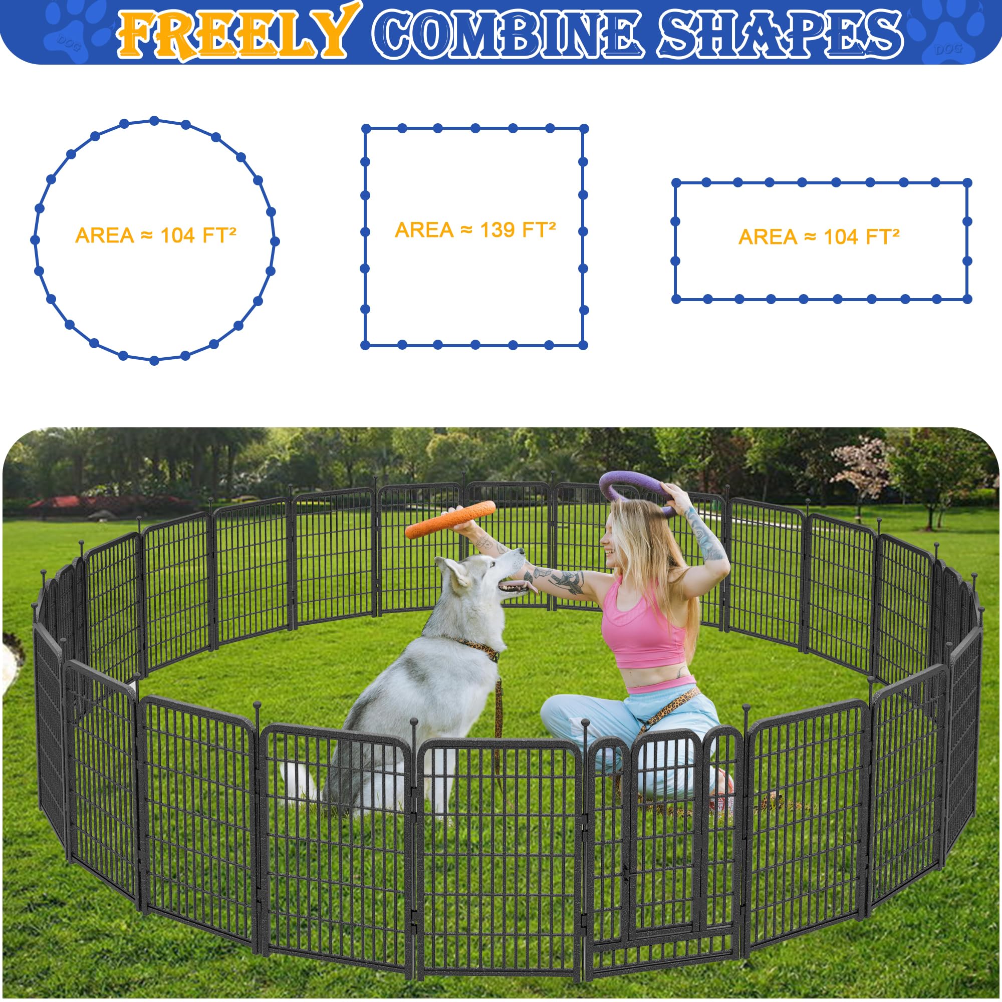 Lfcreator Dog Playpen Outdoor, 40 Height*24Panels Dog Fence With Anti-Rust Paint Finish For Large/Medium/Small Dogs, Portable
