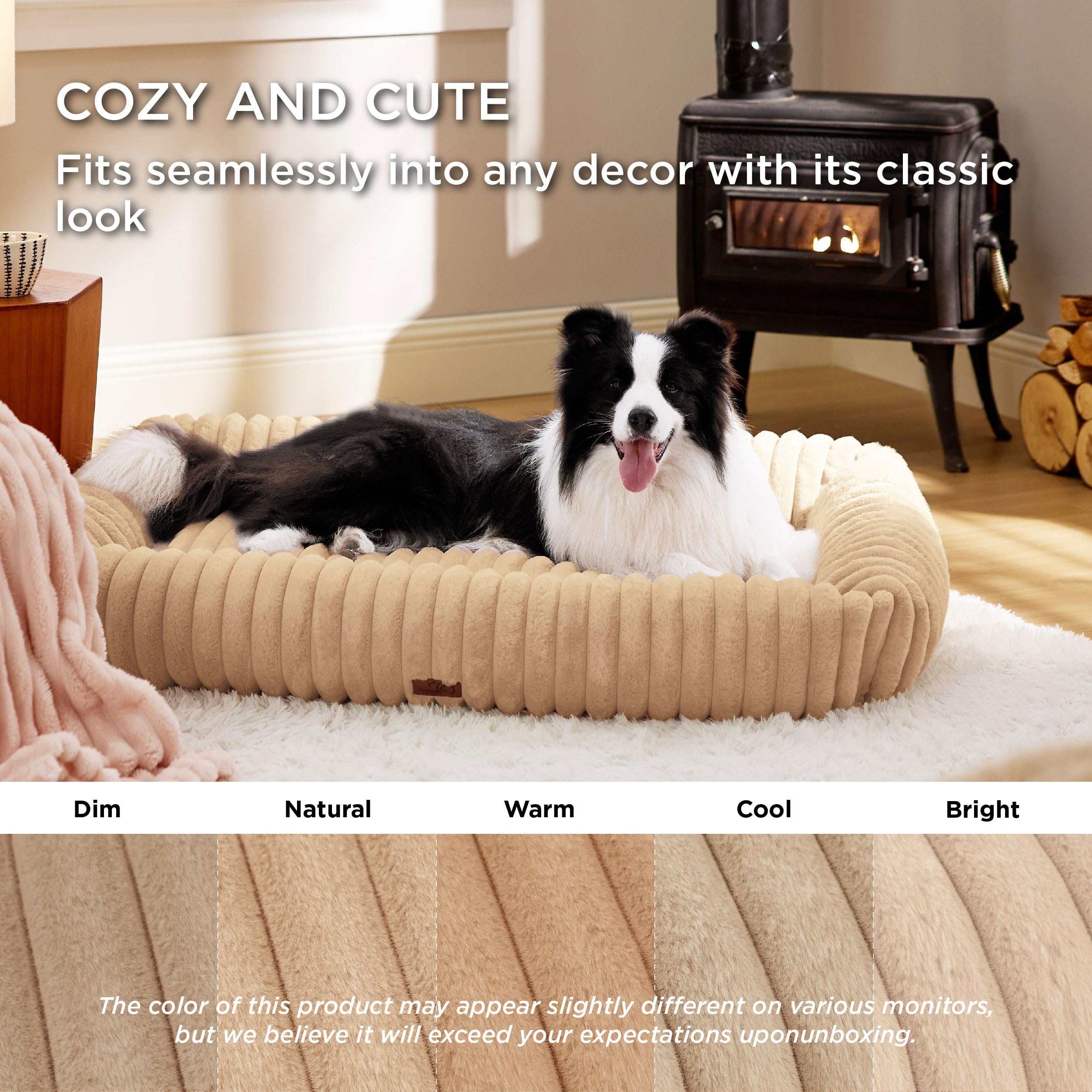 Bedsure Washable Dog Bed For Medium Dogs - Cute Furry Puppy Beds, Rectangle Orthopedic Corduroy Fleece Pet Beds With Removable Z